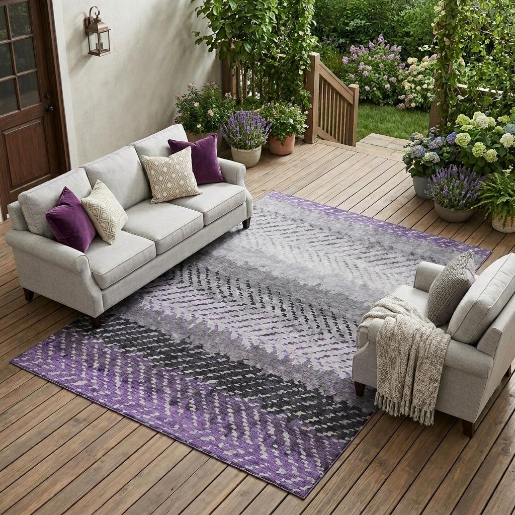 9' X 12' Plum And Purple Striped Washable Indoor Outdoor Area Rug Homeroots Outdoor