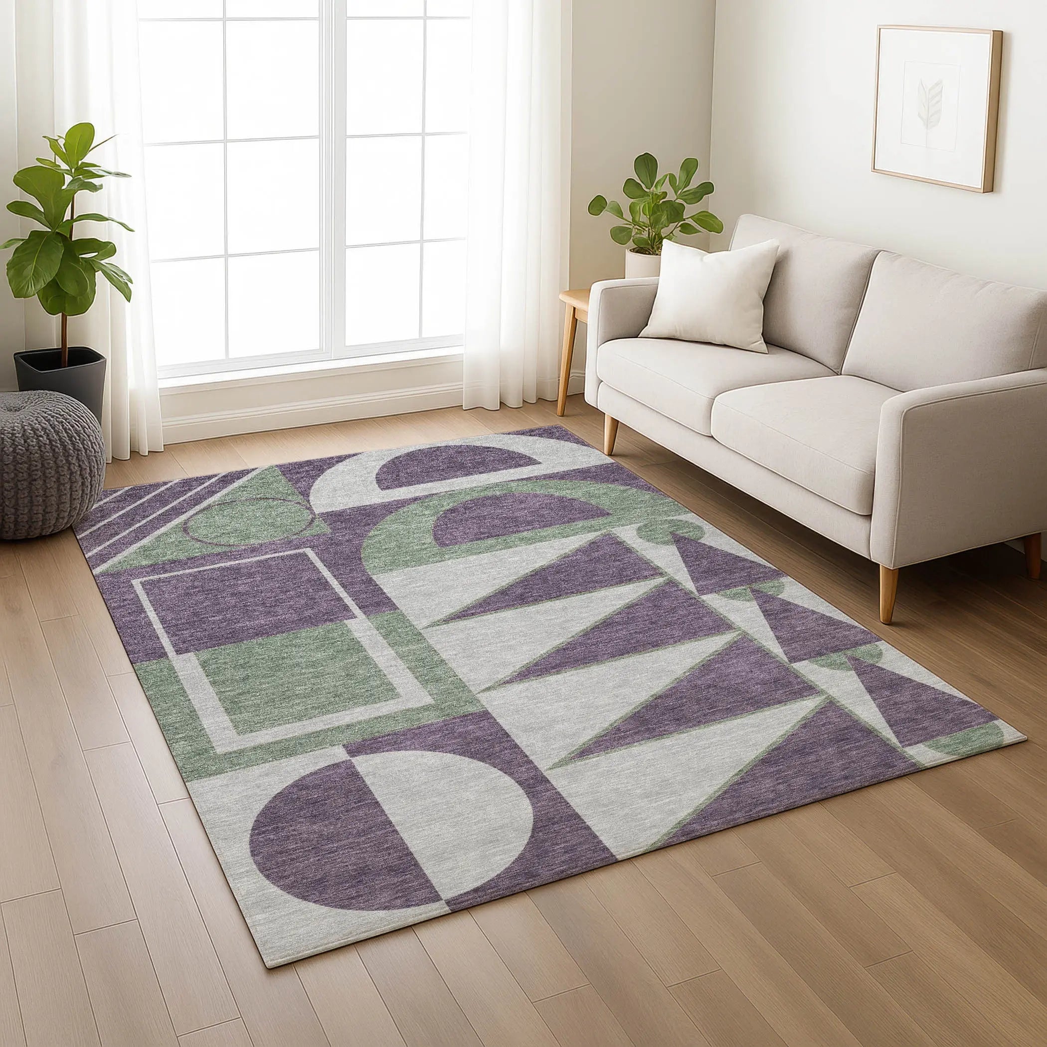 9' X 12' Plum And Silver Geometric Washable Indoor Outdoor Area Rug Homeroots Outdoor