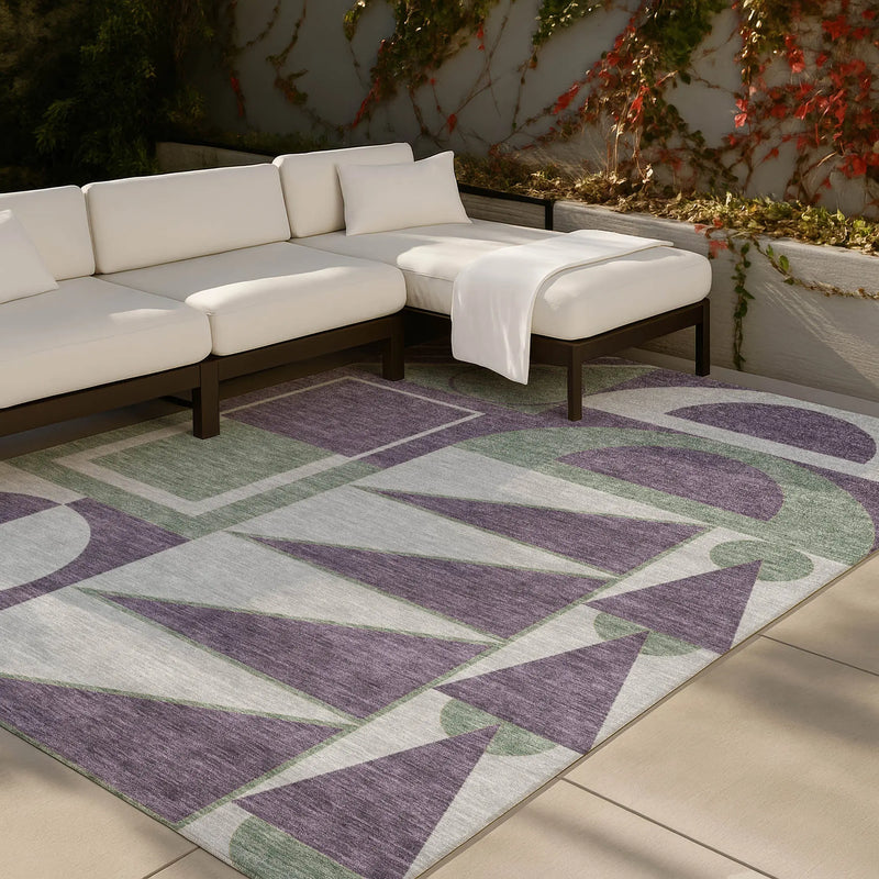 9' X 12' Plum And Silver Geometric Washable Indoor Outdoor Area Rug Homeroots Outdoor