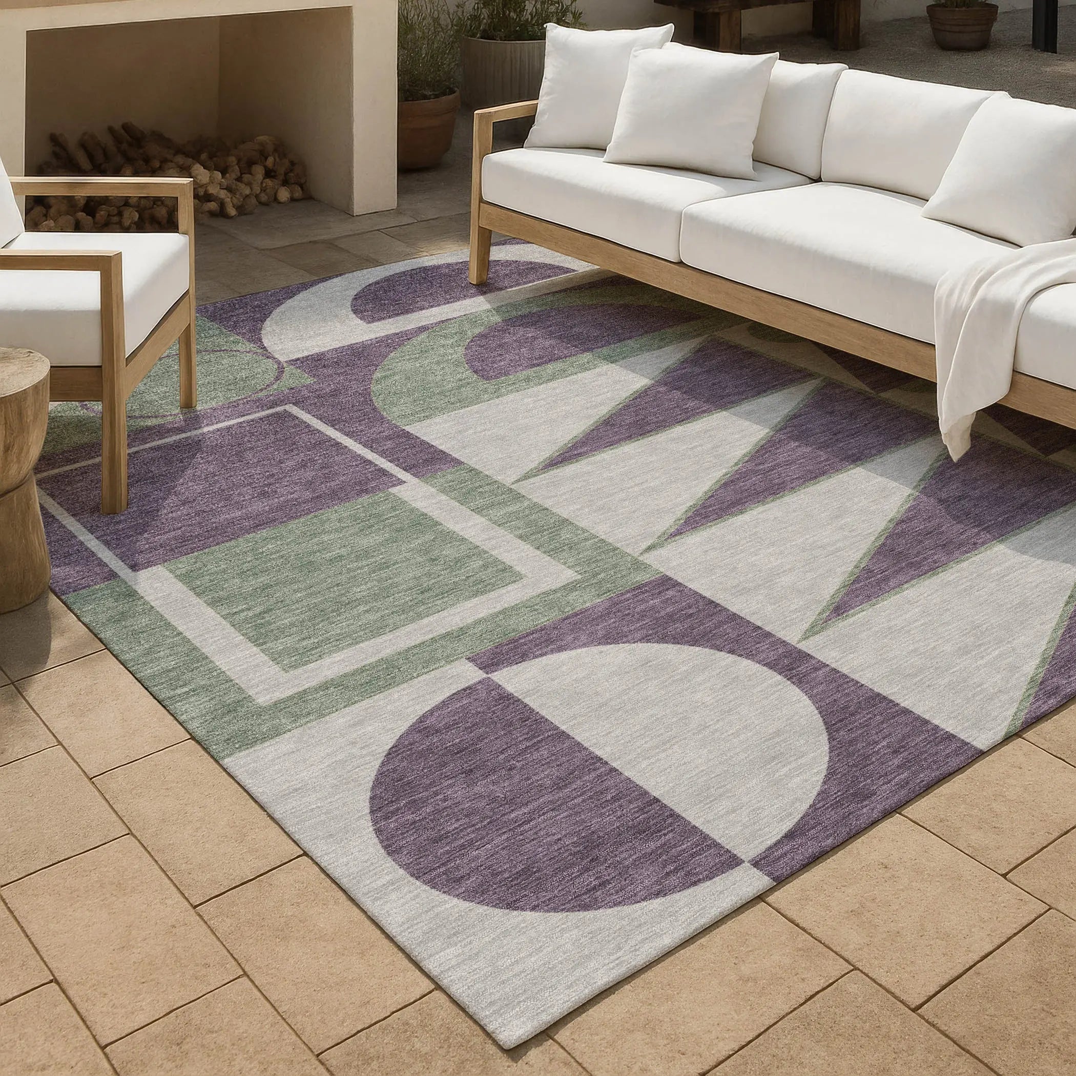 9' X 12' Plum And Silver Geometric Washable Indoor Outdoor Area Rug Homeroots Outdoor