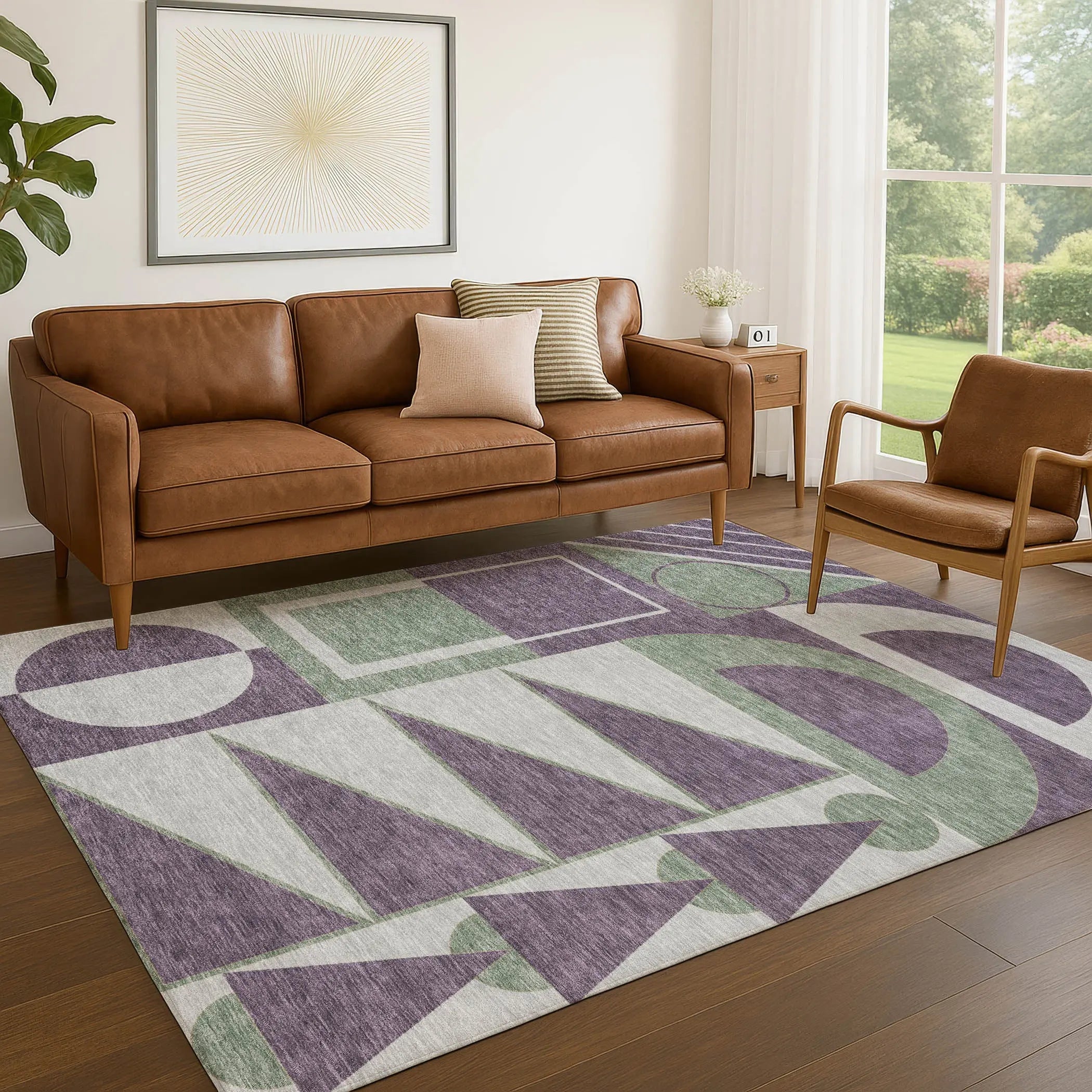9' X 12' Plum And Silver Geometric Washable Indoor Outdoor Area Rug Homeroots Outdoor