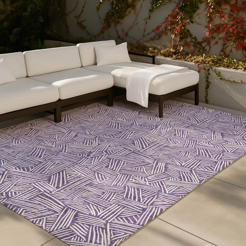 9' X 12' Purple And Beige Geometric Washable Indoor Outdoor Area Rug Homeroots Outdoor