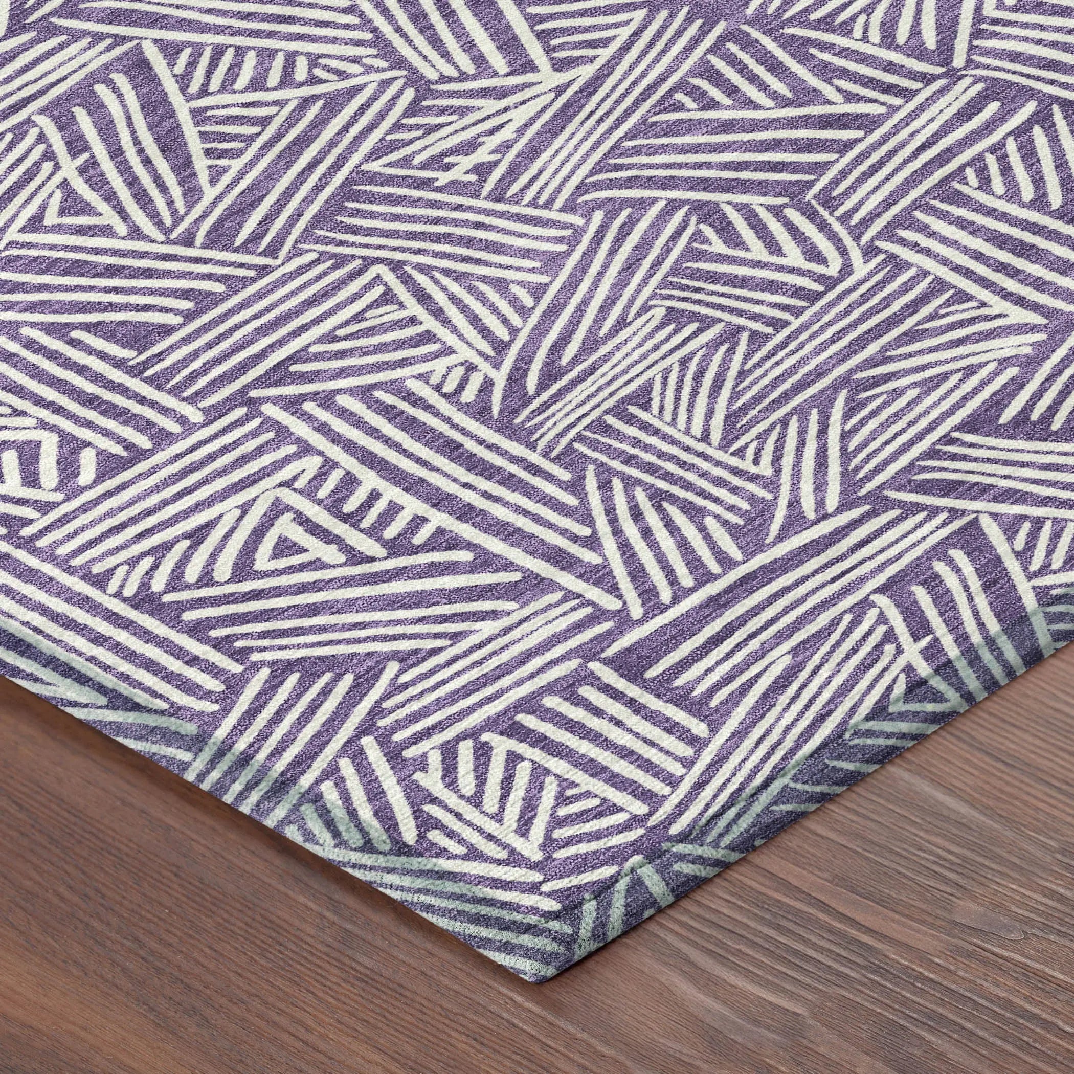 9' X 12' Purple And Beige Geometric Washable Indoor Outdoor Area Rug Homeroots Outdoor