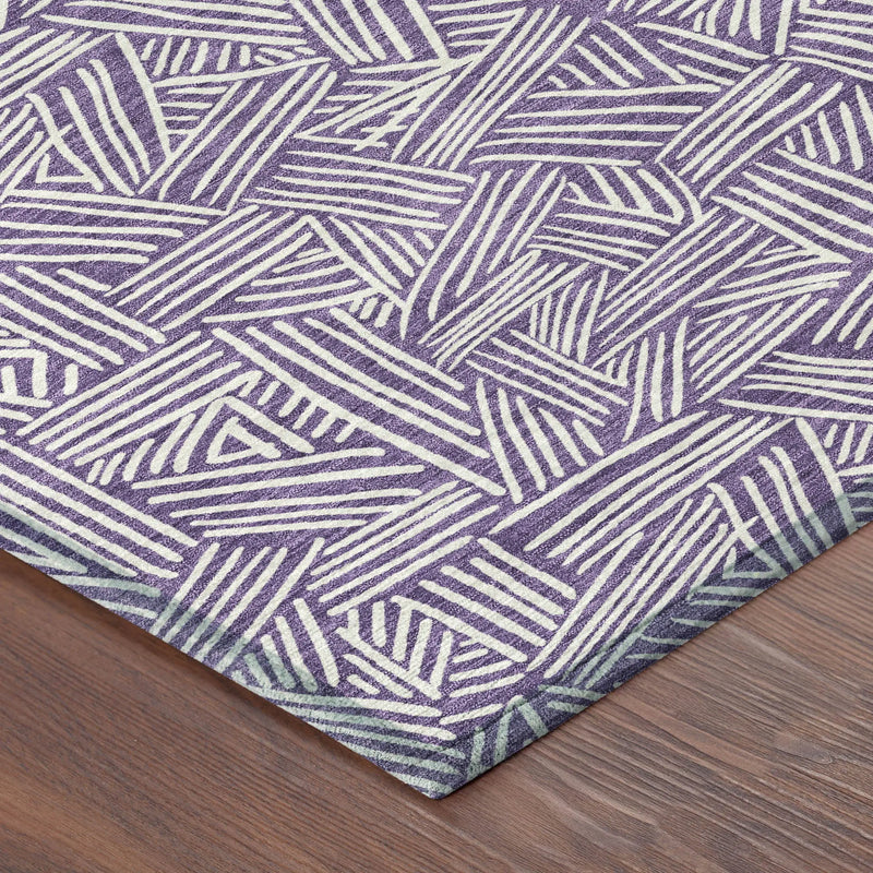9' X 12' Purple And Beige Geometric Washable Indoor Outdoor Area Rug Homeroots Outdoor