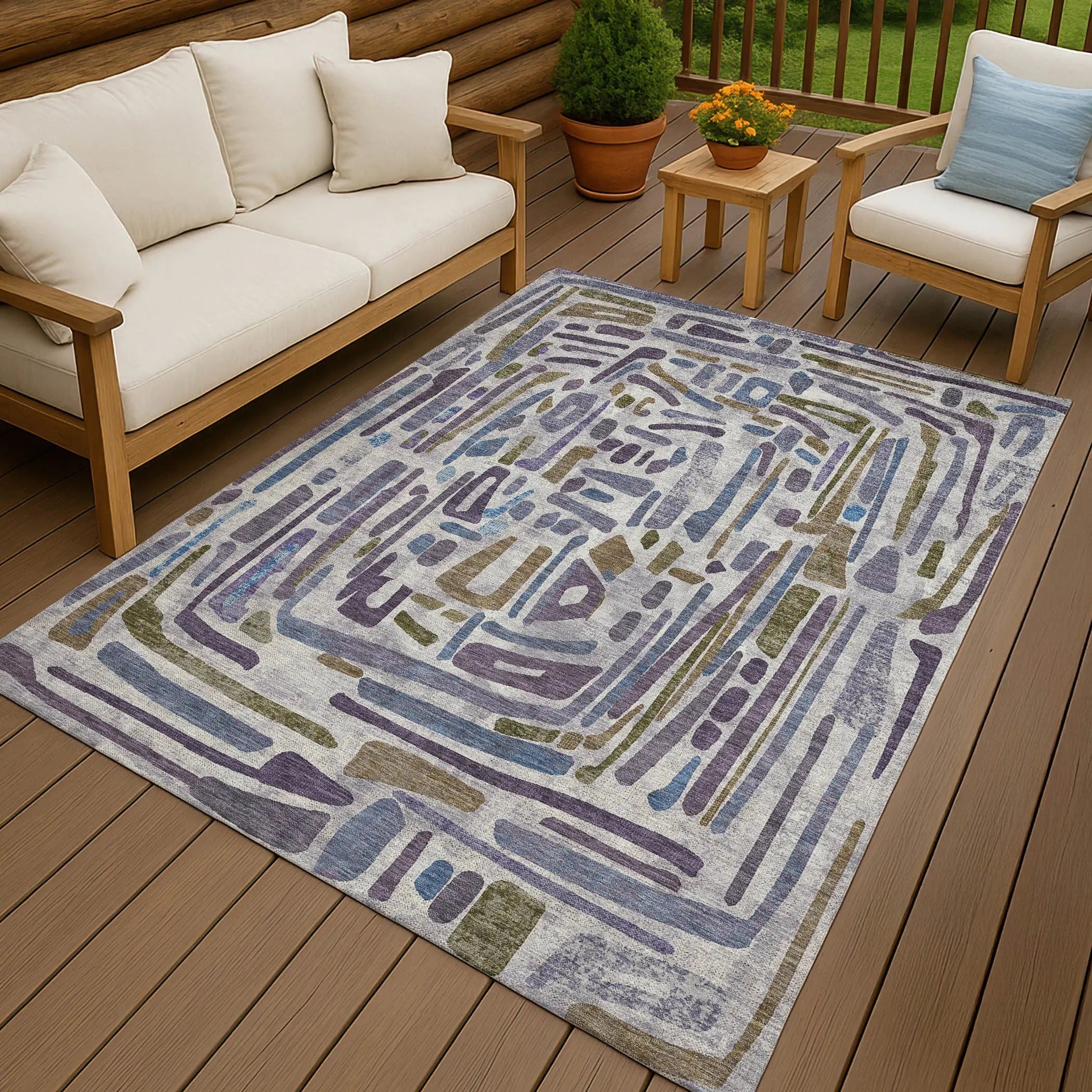 9' X 12' Purple And Brown Abstract Washable Indoor Outdoor Area Rug Homeroots Outdoor