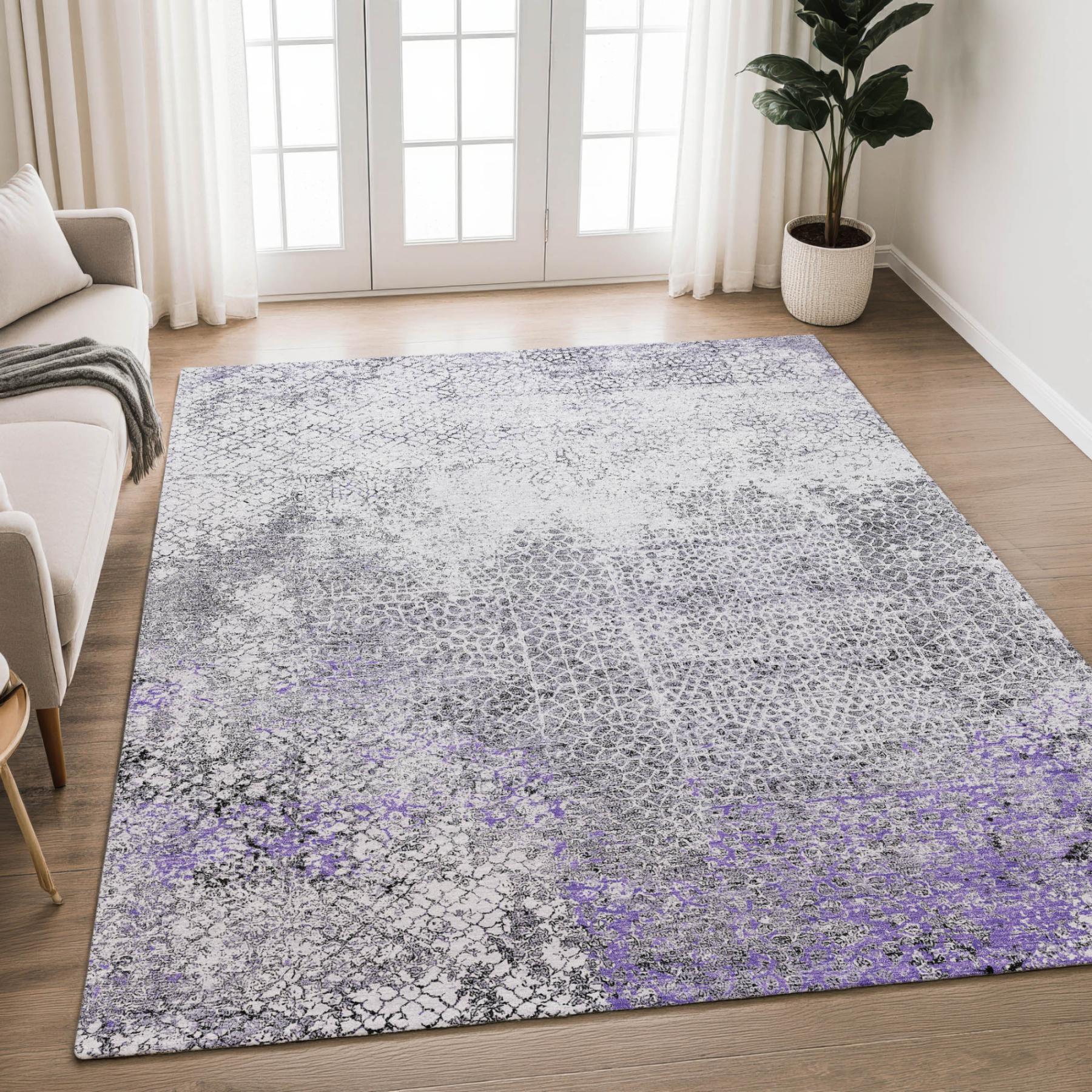 9' X 12' Purple And Pewter Abstract Washable Indoor Outdoor Area Rug Homeroots Outdoor