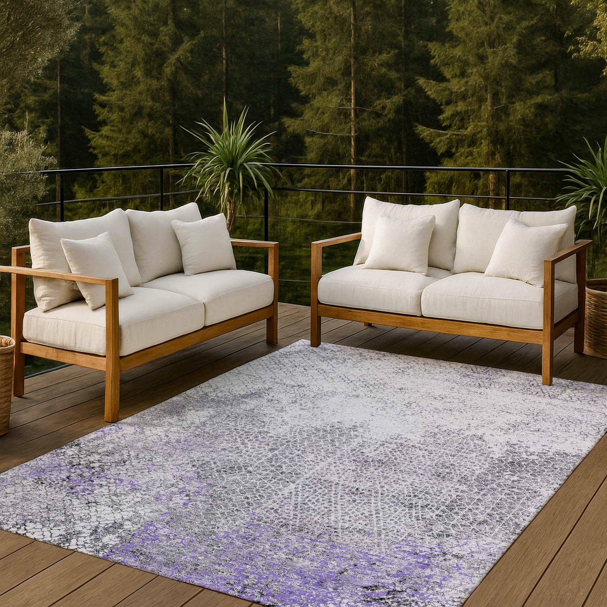 9' X 12' Purple And Pewter Abstract Washable Indoor Outdoor Area Rug Homeroots Outdoor