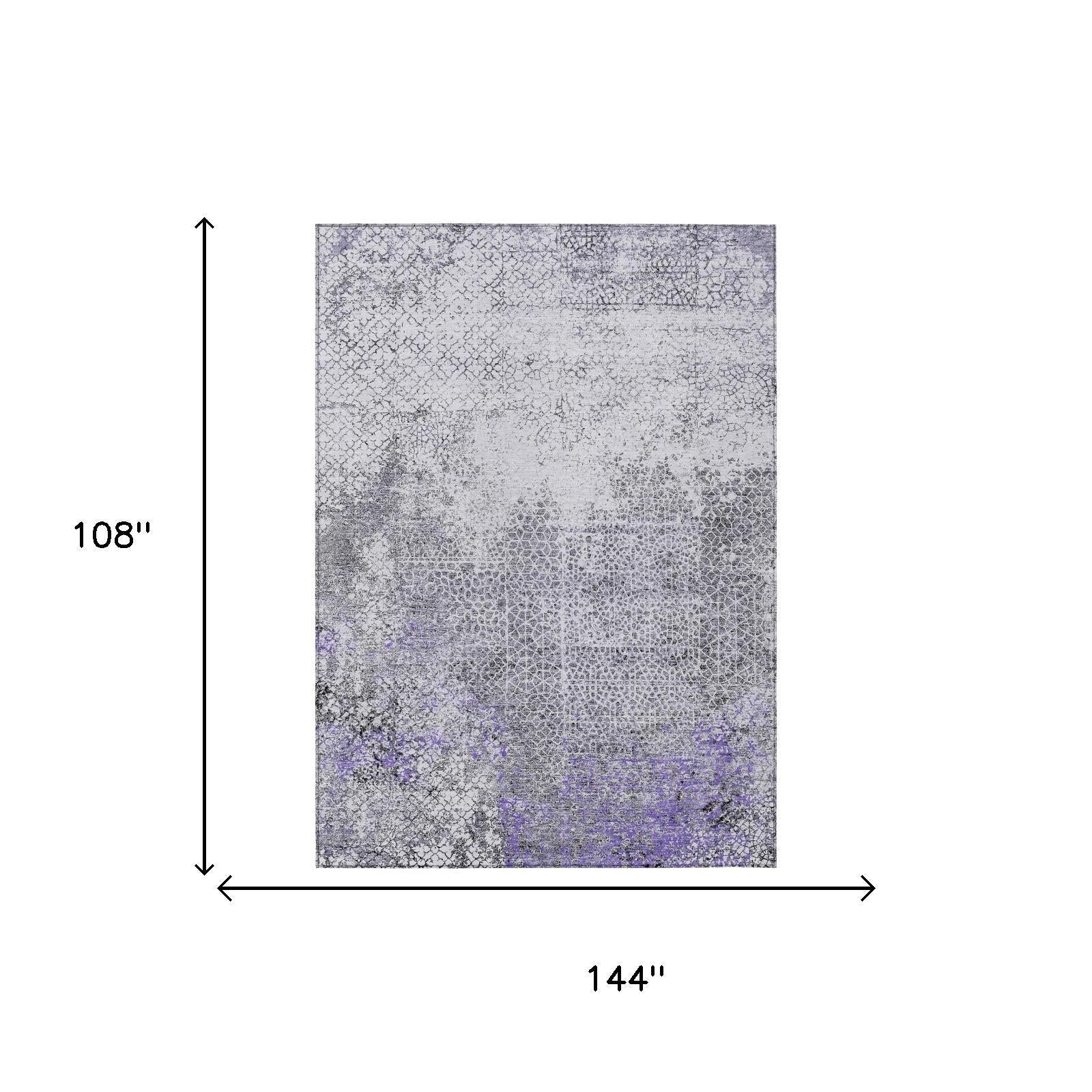 9' X 12' Purple And Pewter Abstract Washable Indoor Outdoor Area Rug Homeroots Outdoor
