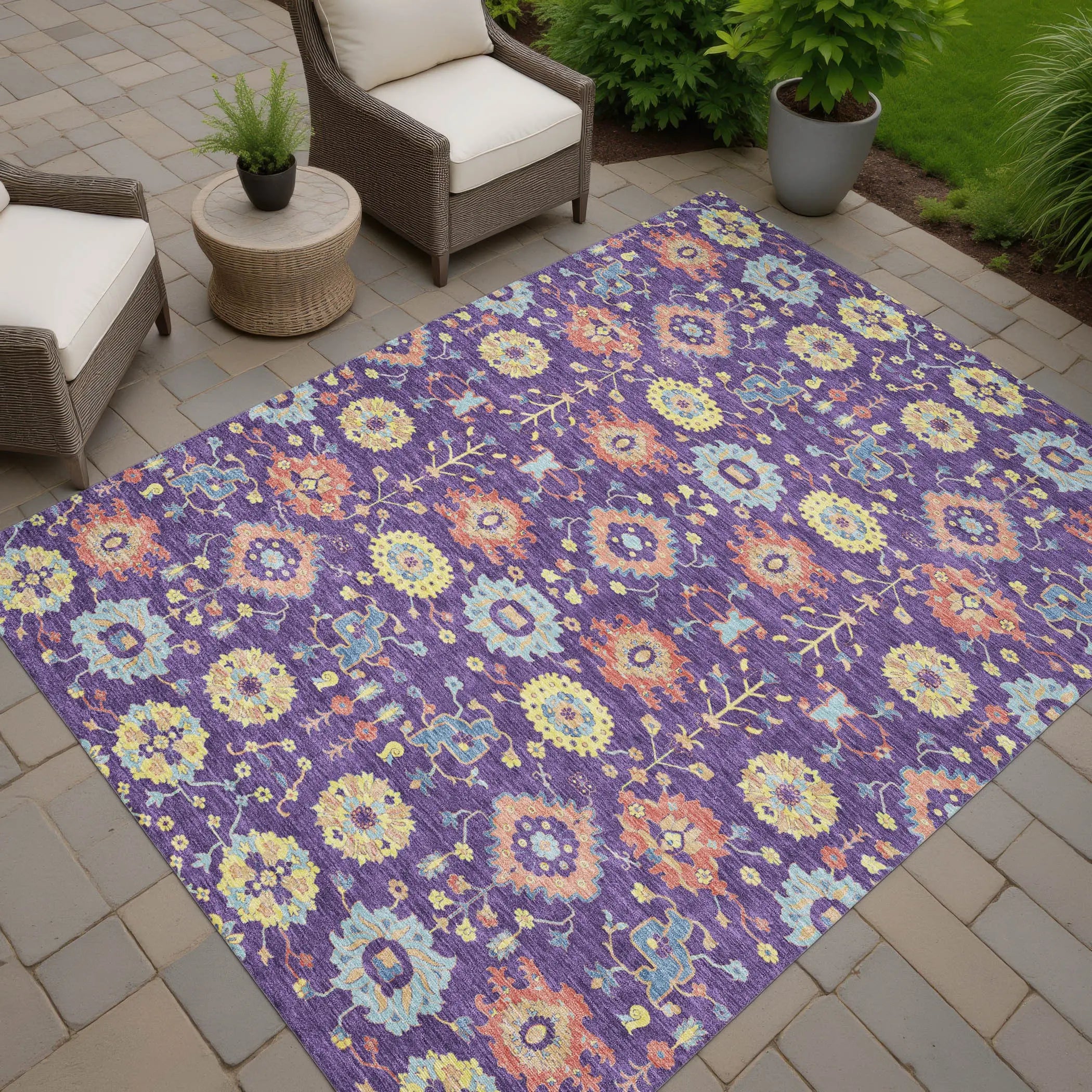 9' X 12' Purple And Plum Geometric Washable Indoor Outdoor Area Rug Homeroots Outdoor
