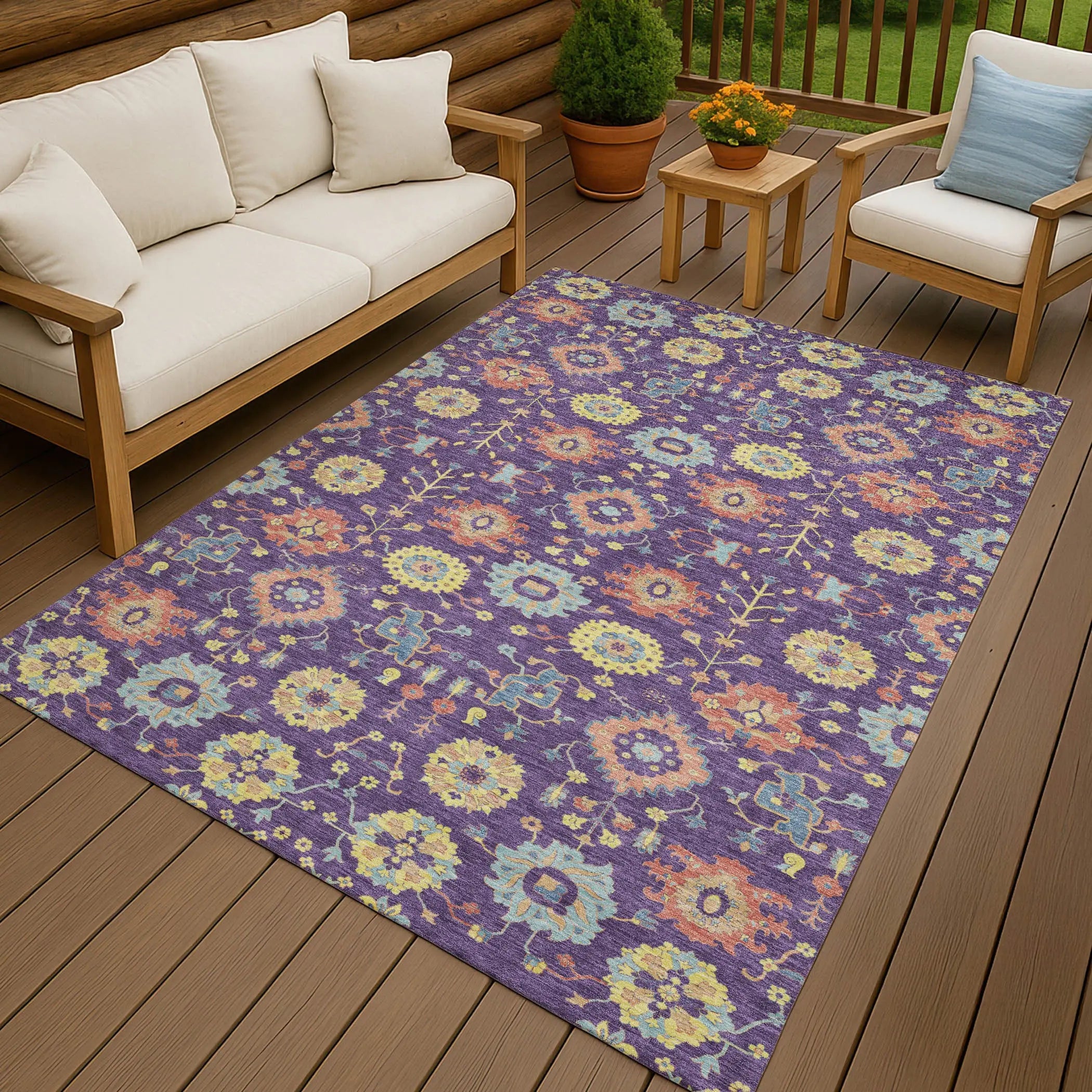 9' X 12' Purple And Plum Geometric Washable Indoor Outdoor Area Rug Homeroots Outdoor