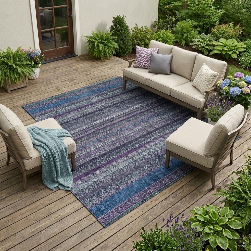 9' X 12' Purple And Plum Striped Washable Indoor Outdoor Area Rug Homeroots Outdoor