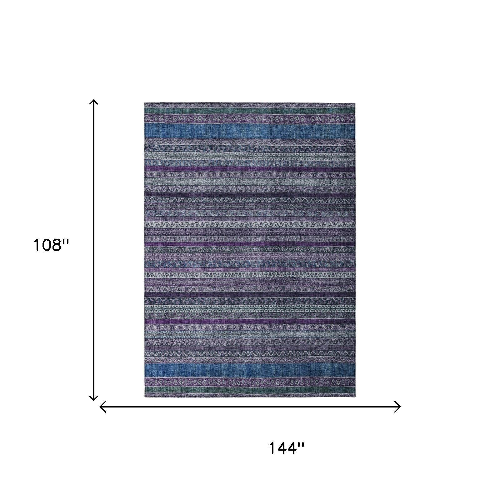 9' X 12' Purple And Plum Striped Washable Indoor Outdoor Area Rug Homeroots Outdoor