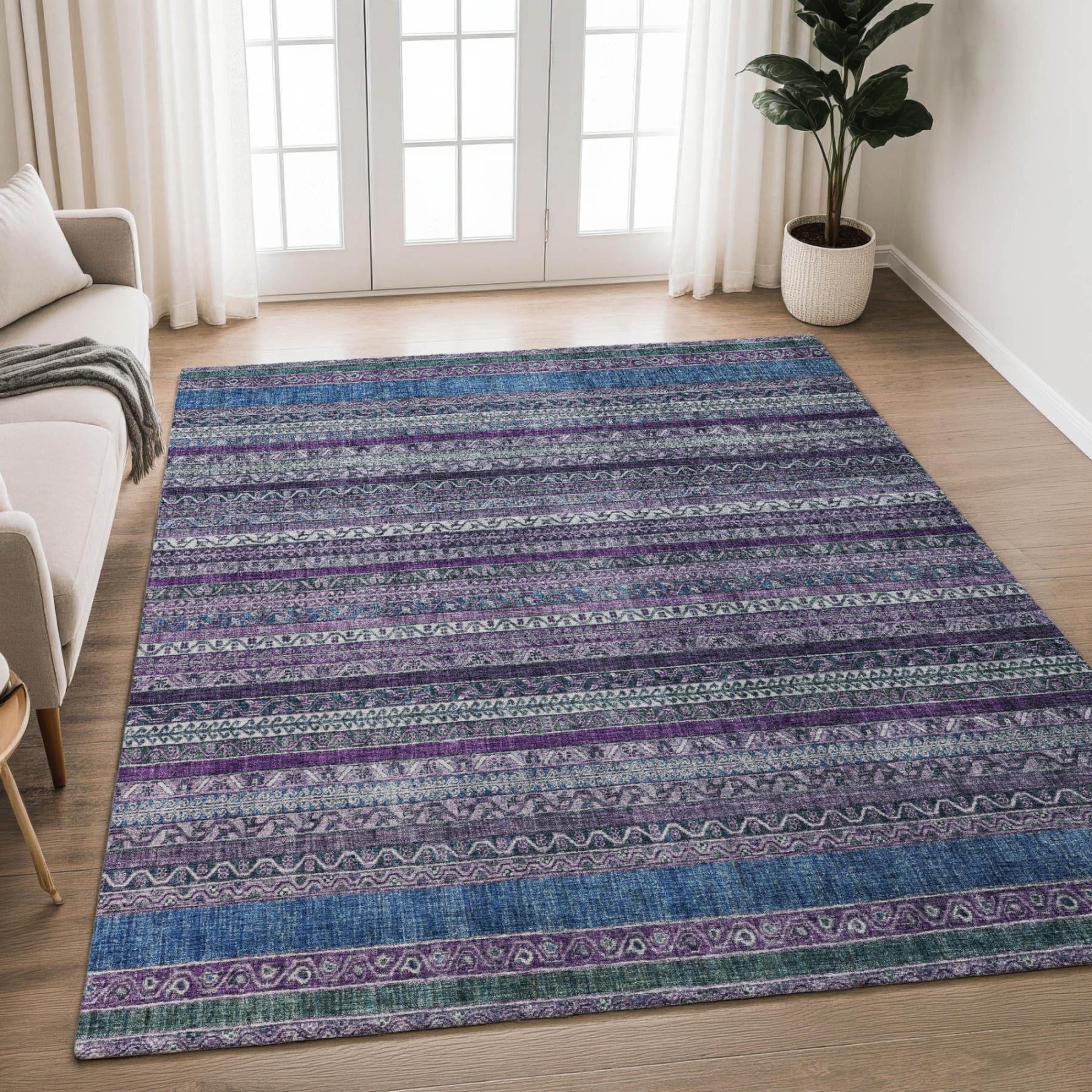 9' X 12' Purple And Plum Striped Washable Indoor Outdoor Area Rug Homeroots Outdoor