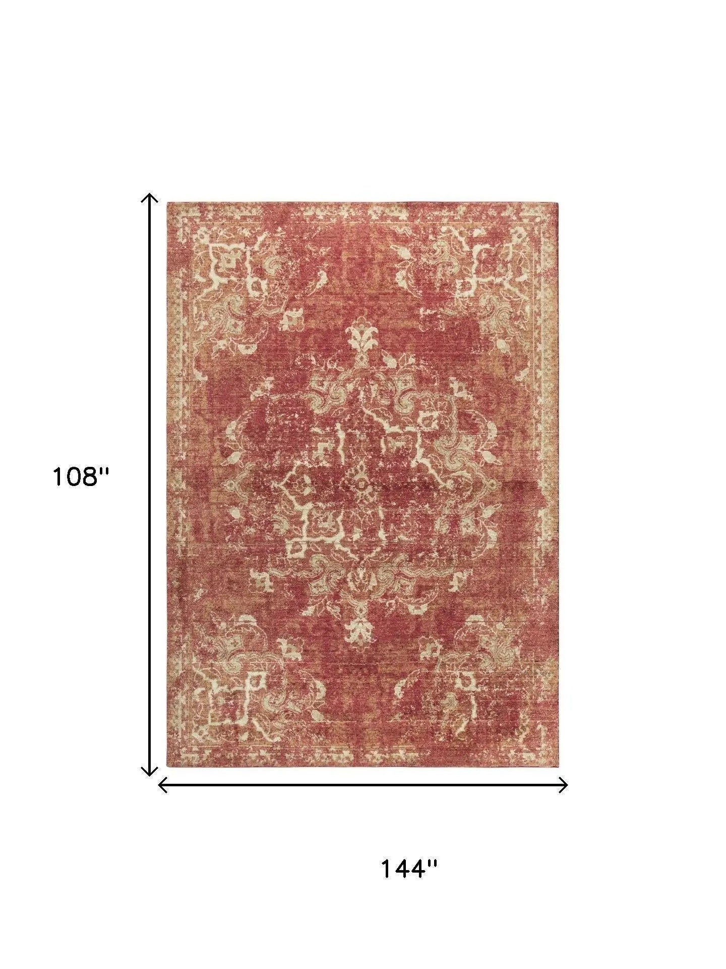 9' X 12' Red And Beige New Zealand Lambs Wool Medallion Hand Carved Handmade Area Rug Homeroots Home Decor