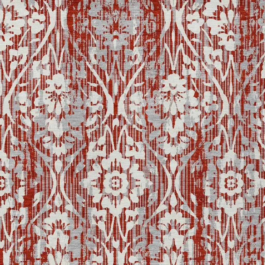 9' X 12' Red And Burgundy Damask Washable Indoor Outdoor Area Rug Homeroots Outdoor