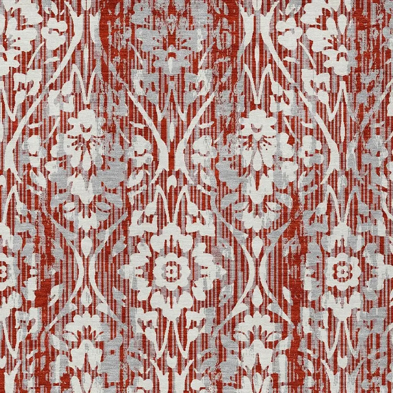 9' X 12' Red And Burgundy Damask Washable Indoor Outdoor Area Rug Homeroots Outdoor