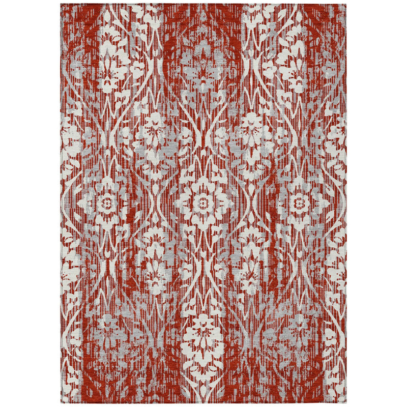 9' X 12' Red And Burgundy Damask Washable Indoor Outdoor Area Rug Homeroots Outdoor