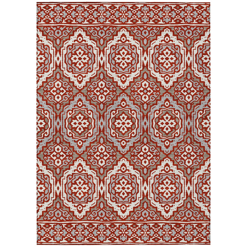 9' X 12' Red And Denim Blue Tribal Washable Indoor Outdoor Area Rug Homeroots Outdoor