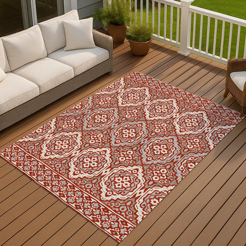 9' X 12' Red And Denim Blue Tribal Washable Indoor Outdoor Area Rug Homeroots Outdoor