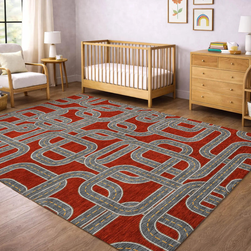 9' X 12' Red And Gray Geometric Washable Indoor Outdoor Area Rug Homeroots Outdoor