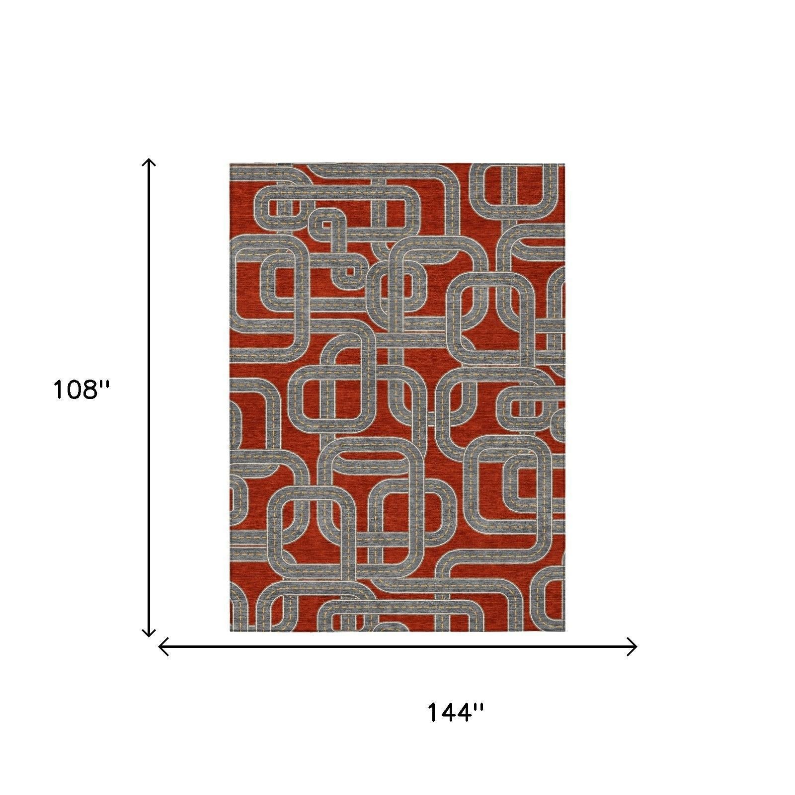 9' X 12' Red And Gray Geometric Washable Indoor Outdoor Area Rug Homeroots Outdoor