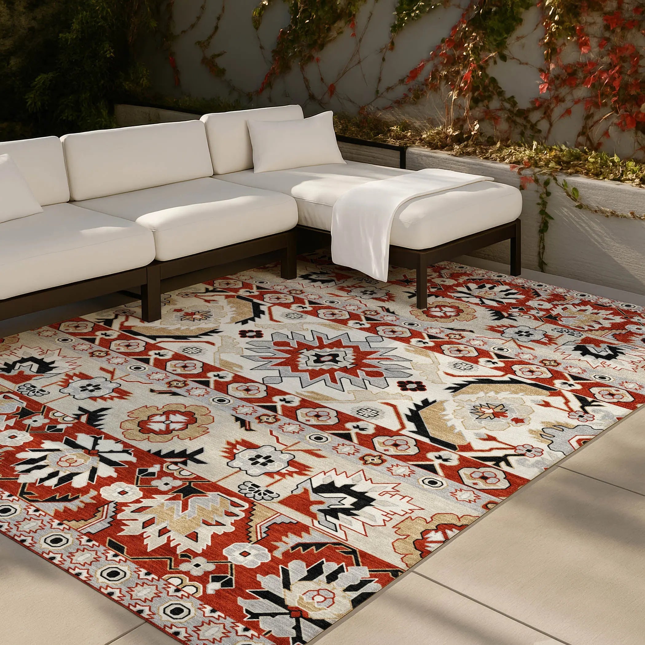 9' X 12' Red And Ivory Cactus Washable Indoor Outdoor Area Rug Homeroots Outdoor