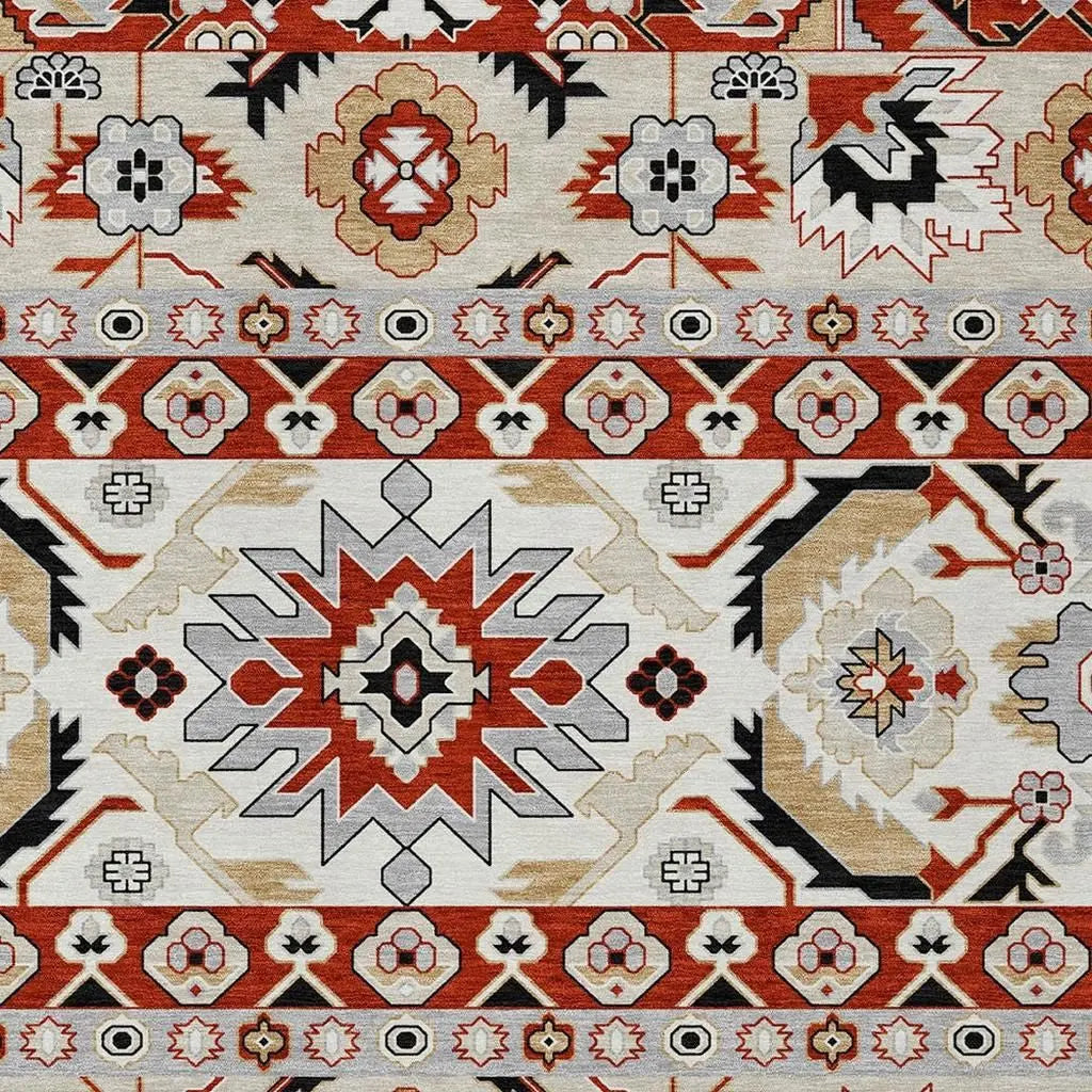 9' X 12' Red And Ivory Cactus Washable Indoor Outdoor Area Rug Homeroots Outdoor