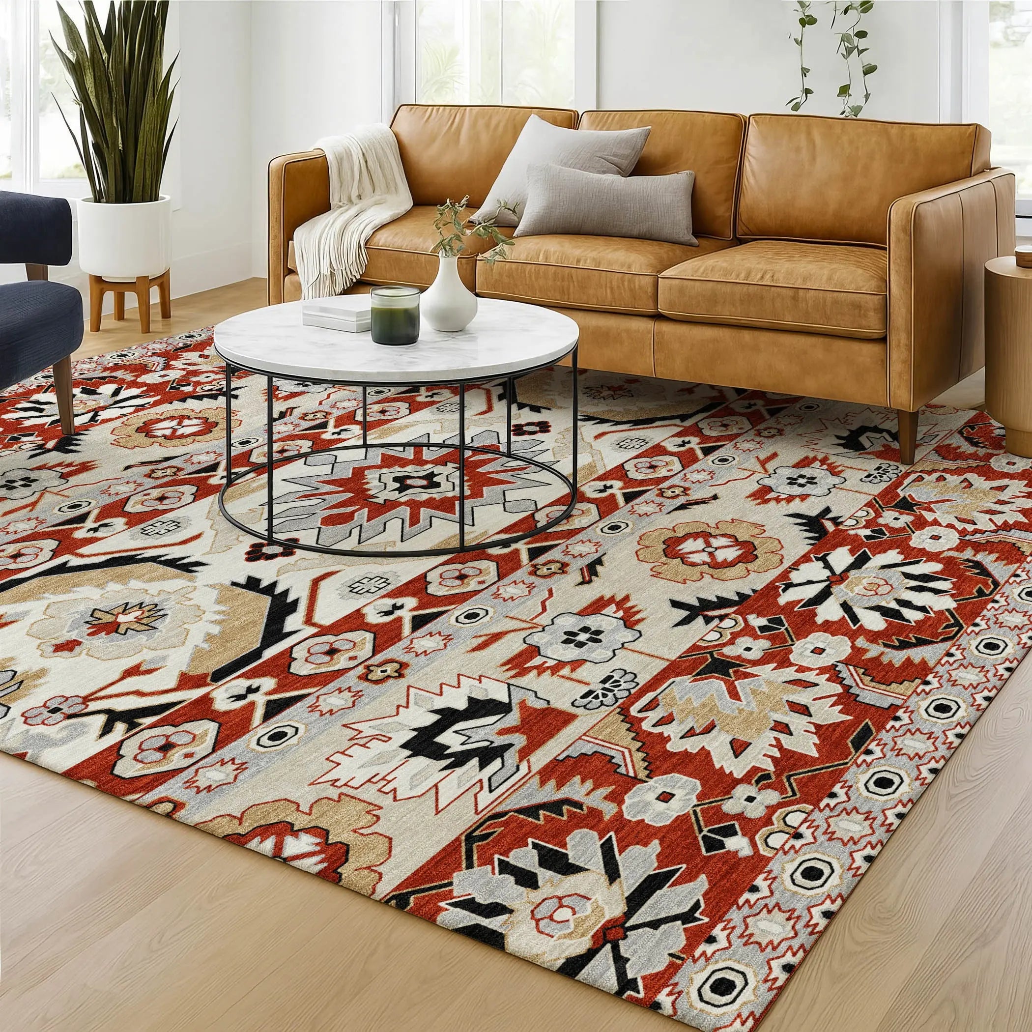9' X 12' Red And Ivory Cactus Washable Indoor Outdoor Area Rug Homeroots Outdoor