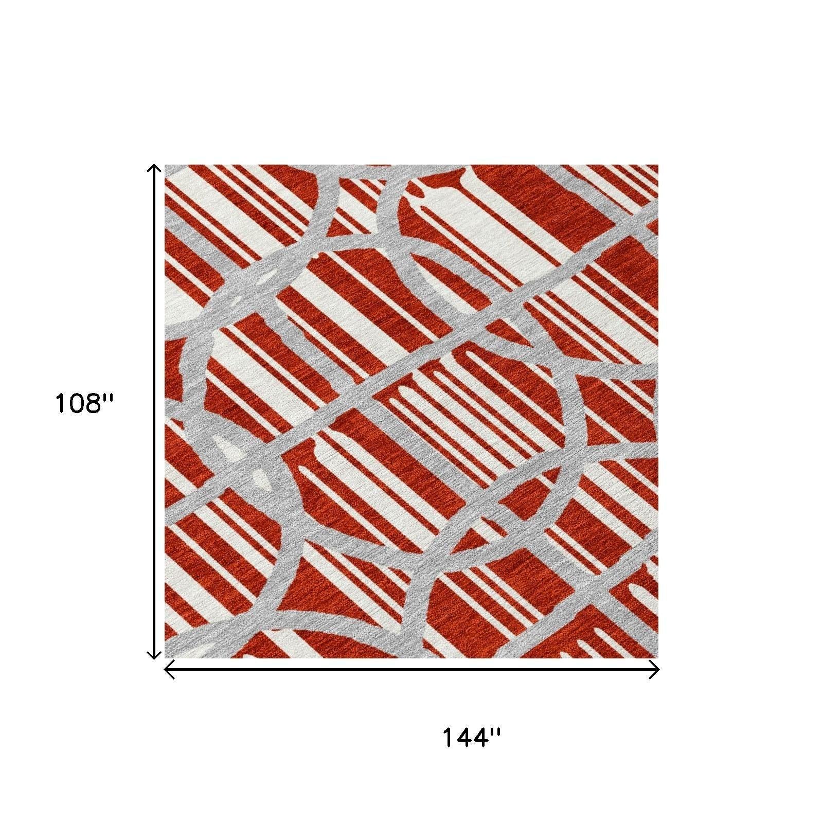 9' X 12' Red And Ivory Geometric Washable Indoor Outdoor Area Rug Homeroots Outdoor