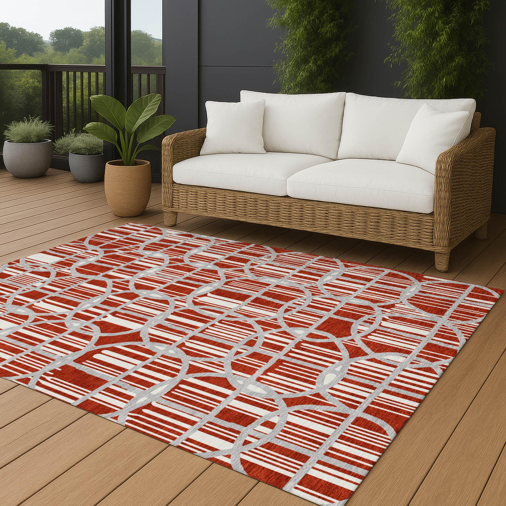 9' X 12' Red And Ivory Geometric Washable Indoor Outdoor Area Rug Homeroots Outdoor