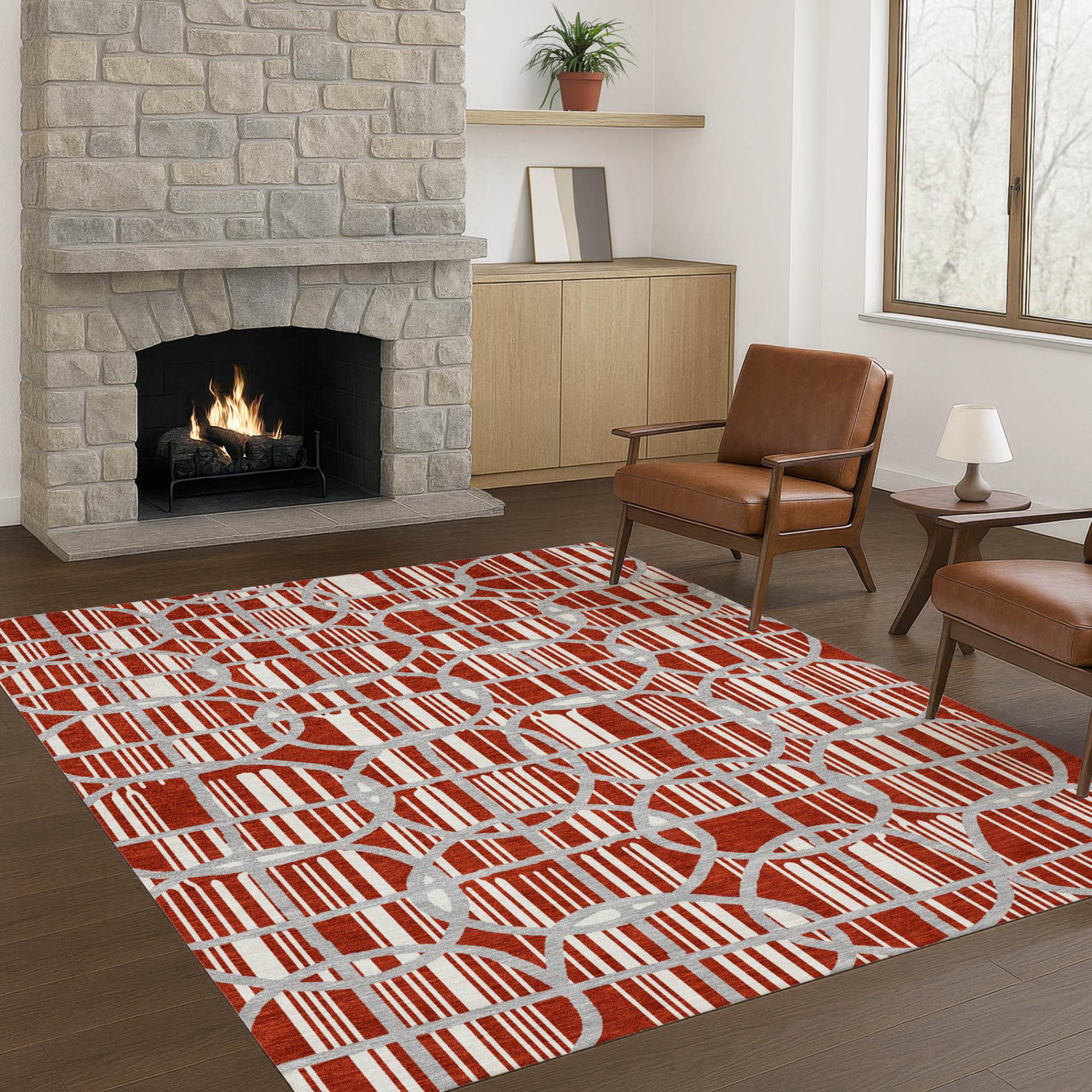 9' X 12' Red And Ivory Geometric Washable Indoor Outdoor Area Rug Homeroots Outdoor