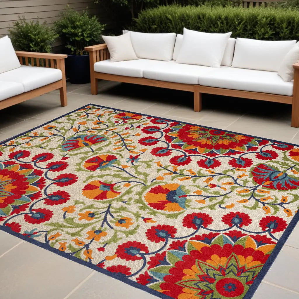9' X 12' Red And Ivory Indoor Outdoor Area Rug - GreatEagleInc