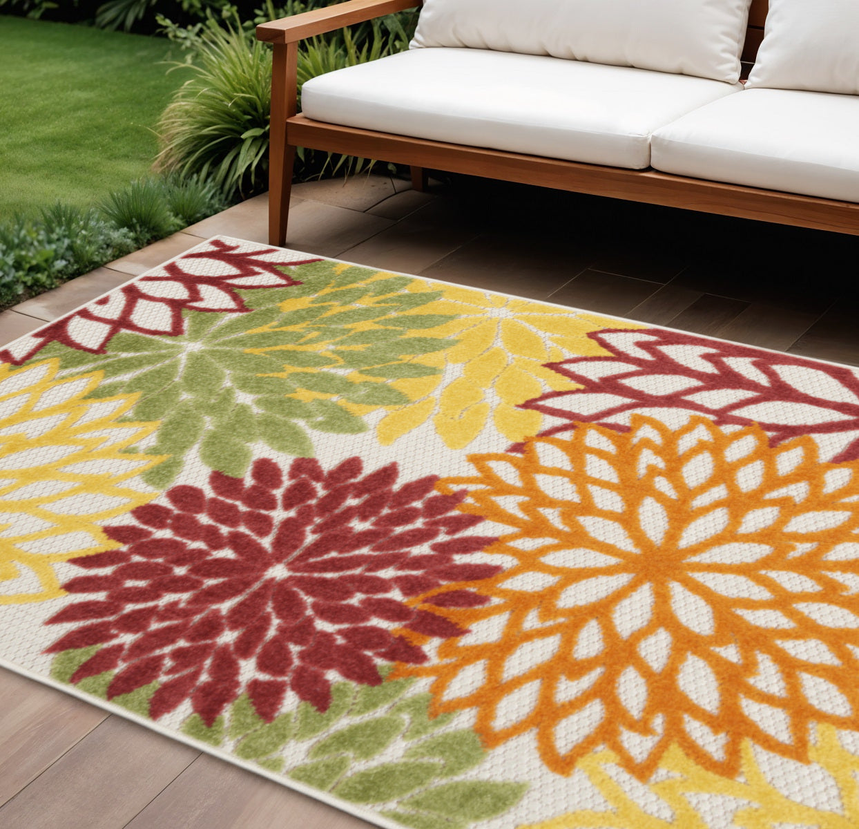 9' X 12' Red And Ivory Indoor Outdoor Area Rug - GreatEagleInc
