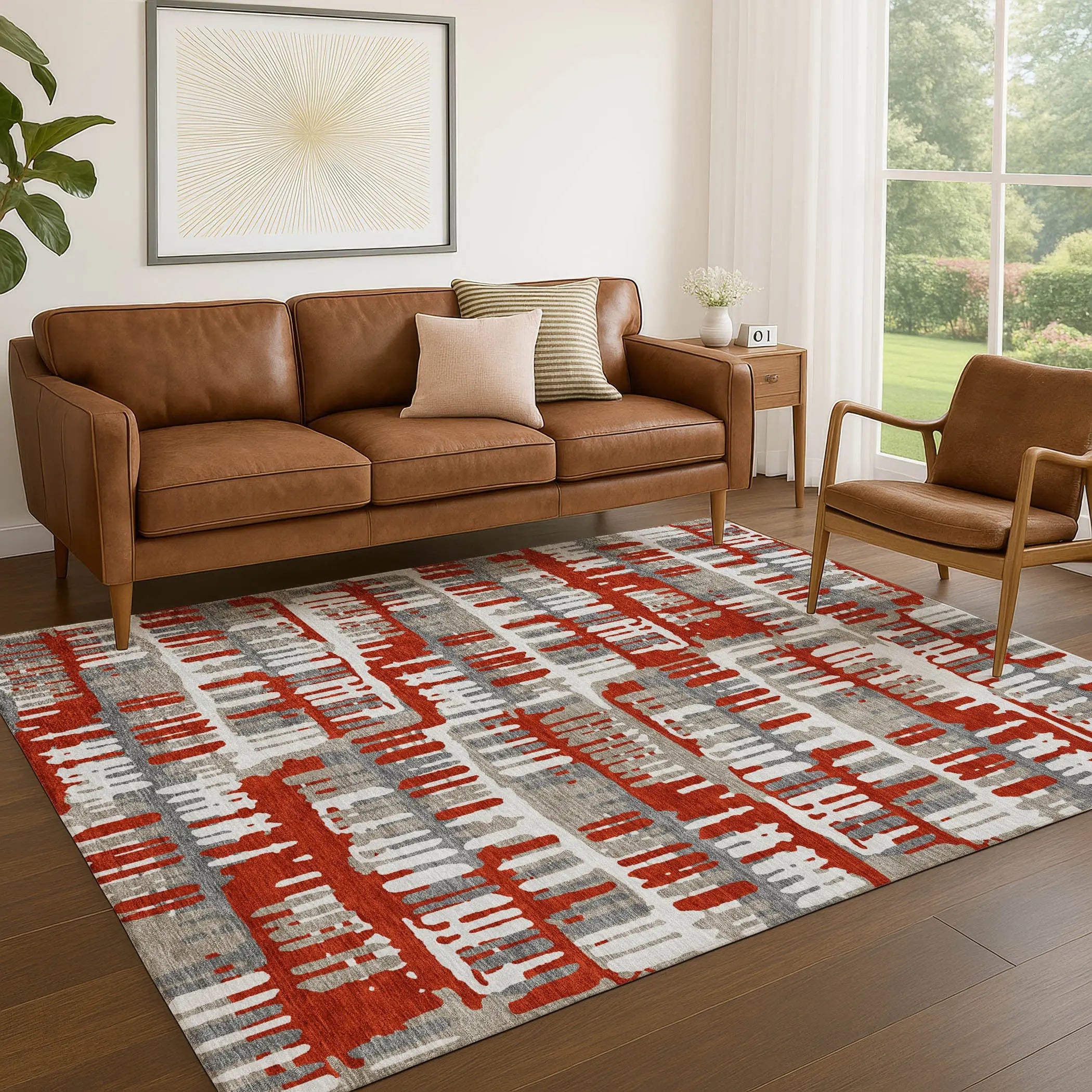 9' X 12' Red And Orange Abstract Washable Indoor Outdoor Area Rug Homeroots Outdoor