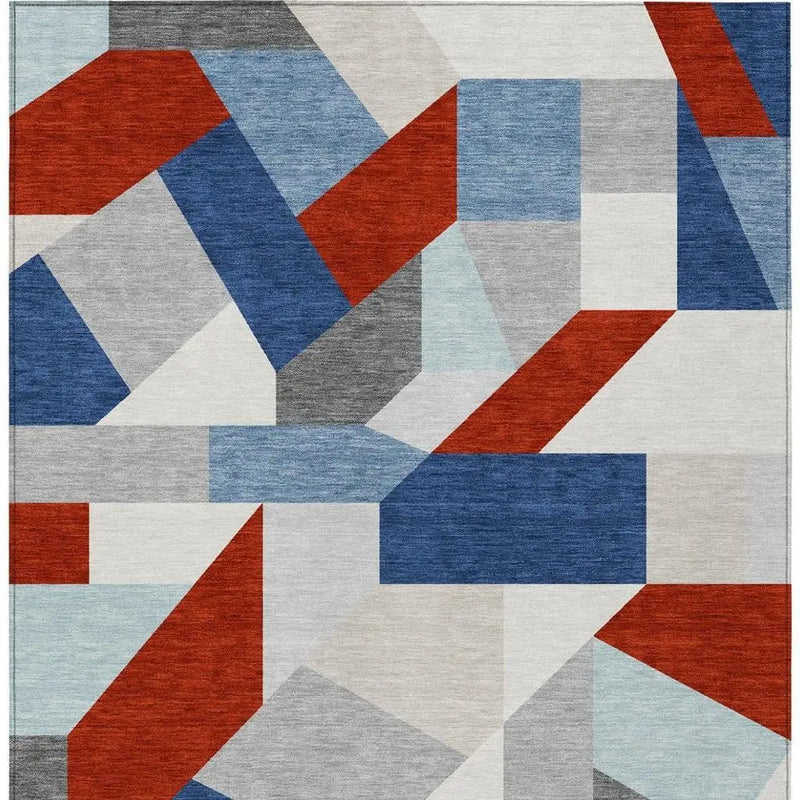 9' X 12' Red And Silver Geometric Washable Indoor Outdoor Area Rug Homeroots Outdoor