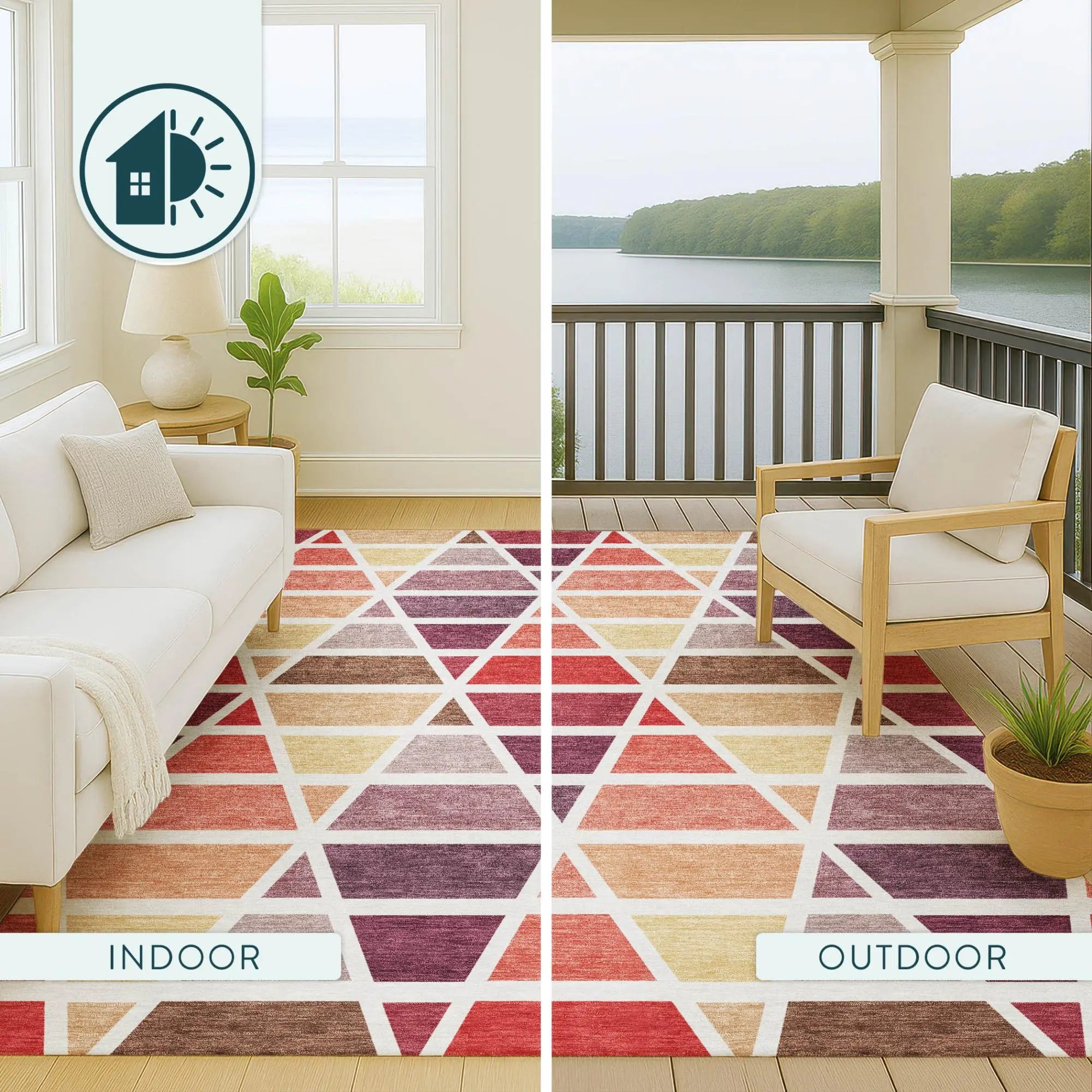 9' X 12' Red And White Geometric Washable Indoor Outdoor Area Rug Homeroots Outdoor