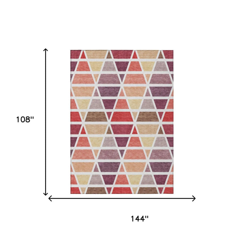 9' X 12' Red And White Geometric Washable Indoor Outdoor Area Rug Homeroots Outdoor