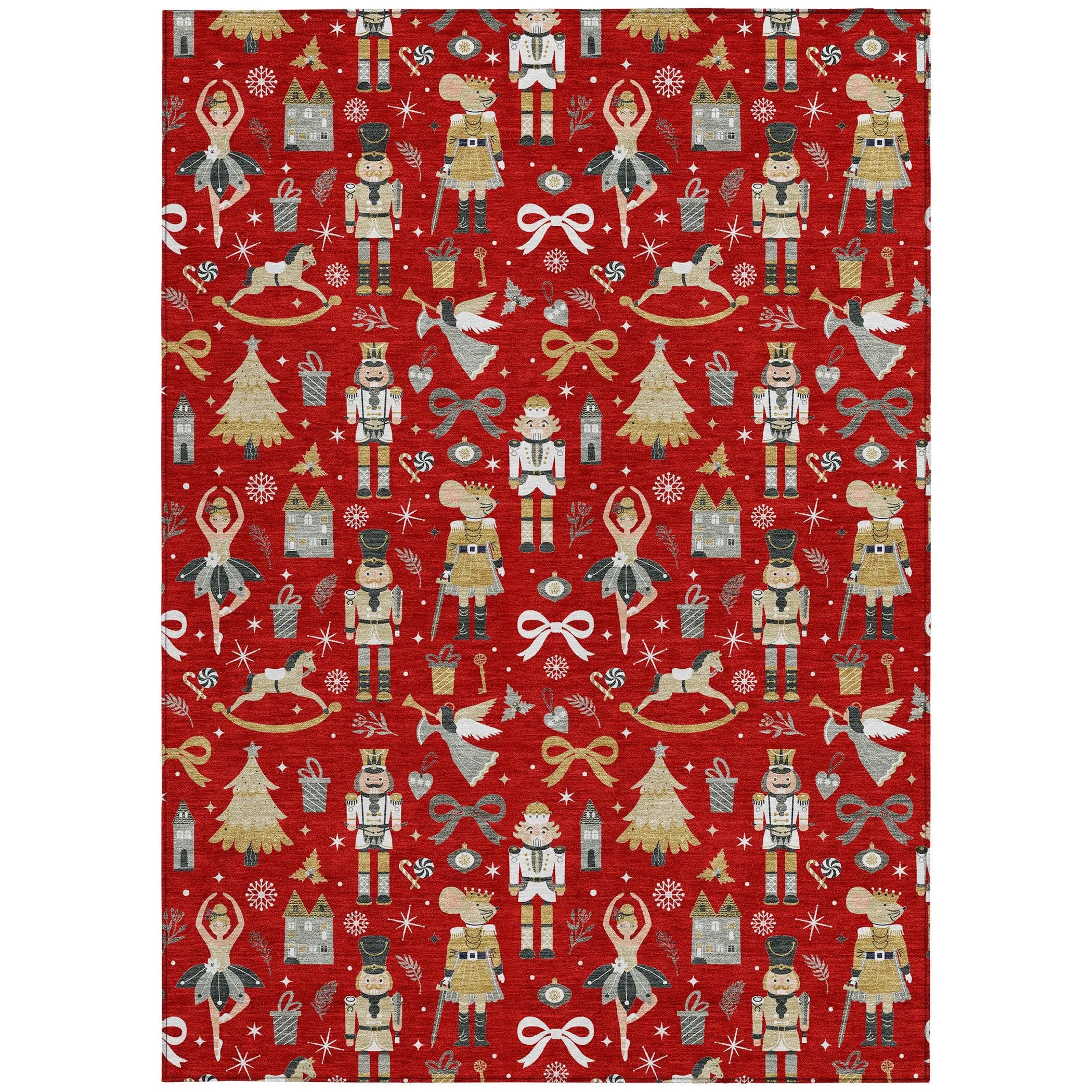 9' X 12' Red Gold Black And Gray Village House Washable Indoor Outdoor Area Rug Homeroots Outdoor
