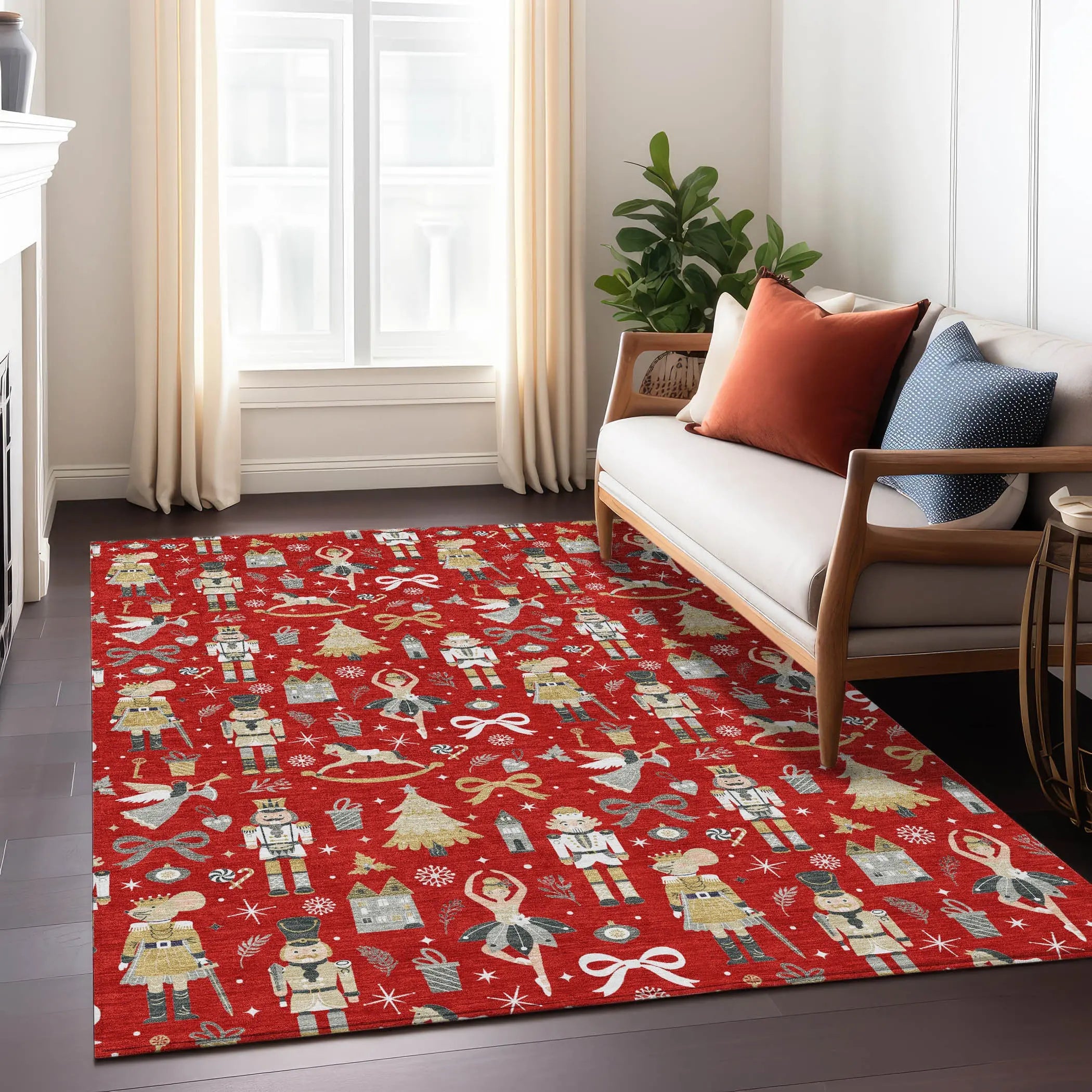 9' X 12' Red Gold Black And Gray Village House Washable Indoor Outdoor Area Rug Homeroots Outdoor