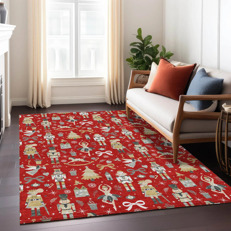 9' X 12' Red Gold Black And Gray Village House Washable Indoor Outdoor Area Rug Homeroots Outdoor
