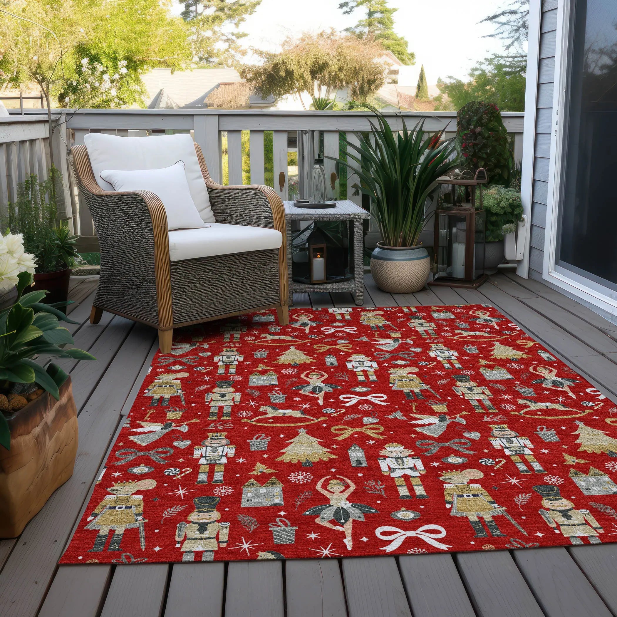 9' X 12' Red Gold Black And Gray Village House Washable Indoor Outdoor Area Rug Homeroots Outdoor
