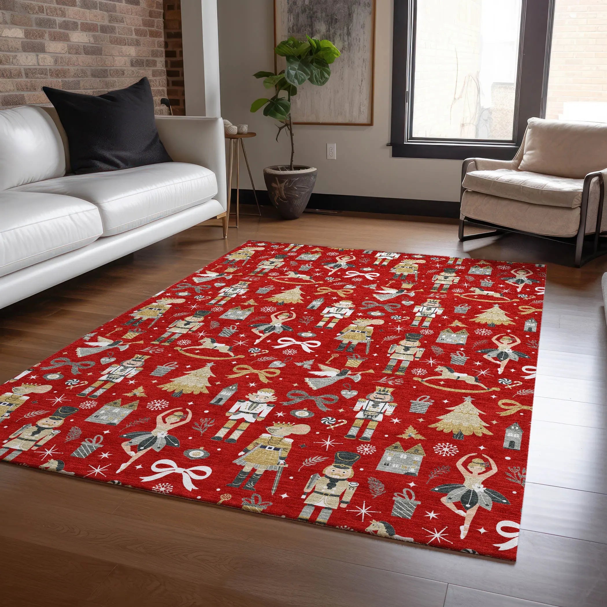 9' X 12' Red Gold Black And Gray Village House Washable Indoor Outdoor Area Rug Homeroots Outdoor