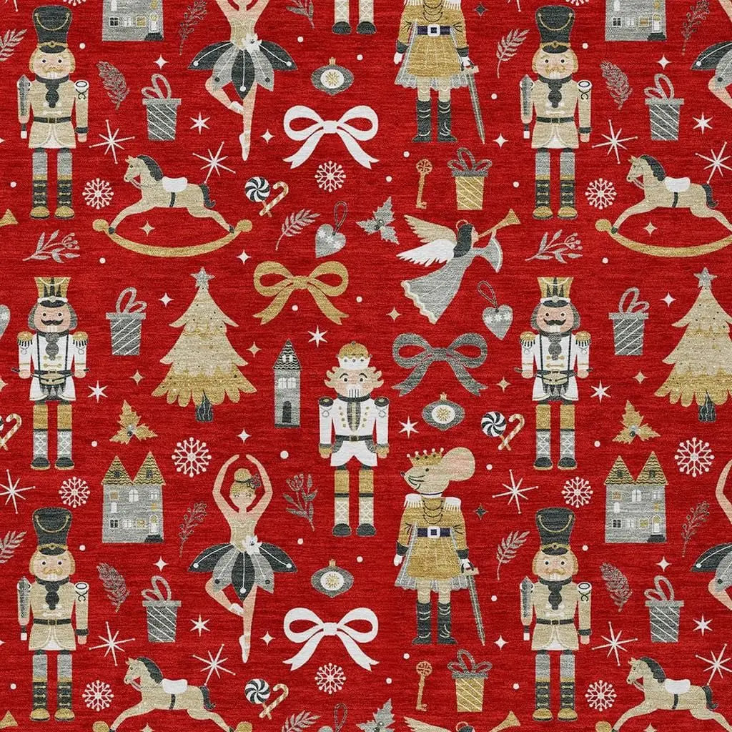 9' X 12' Red Gold Black And Gray Village House Washable Indoor Outdoor Area Rug Homeroots Outdoor