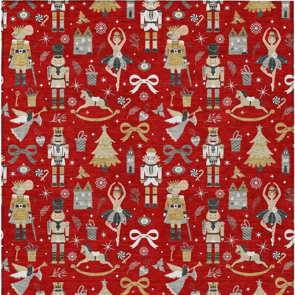 9' X 12' Red Gold Black And Gray Village House Washable Indoor Outdoor Area Rug Homeroots Outdoor