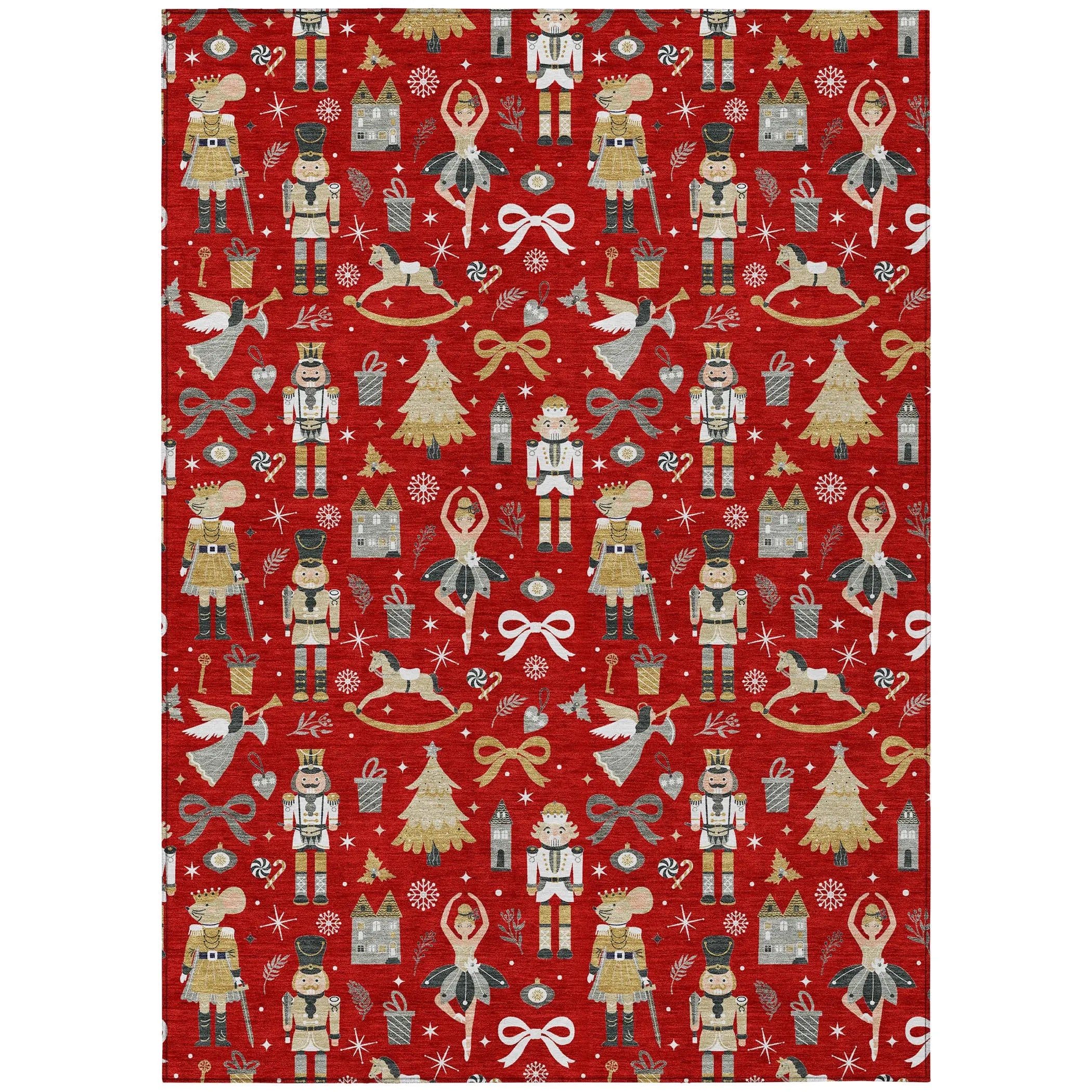 9' X 12' Red Gold Black And Gray Village House Washable Indoor Outdoor Area Rug Homeroots Outdoor