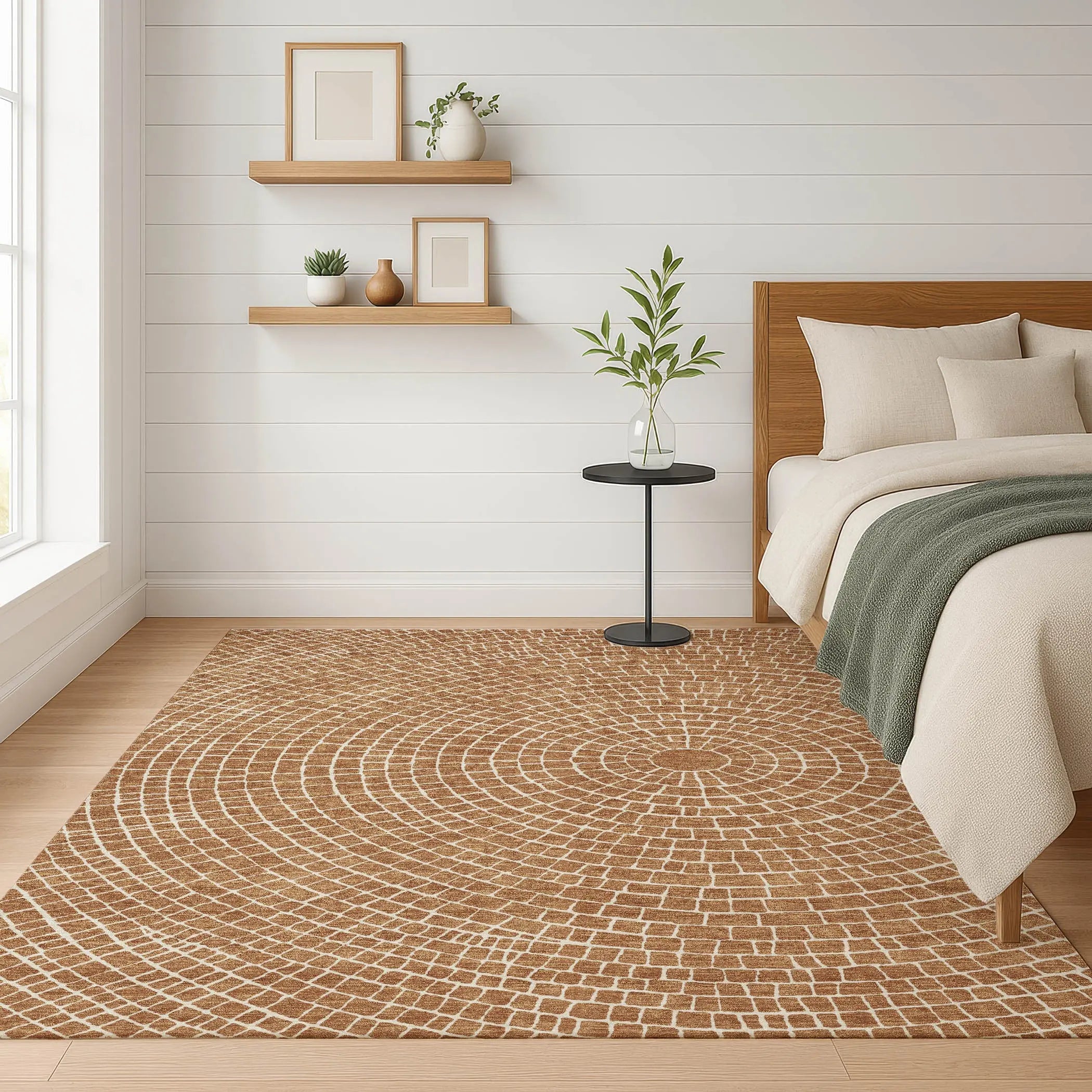 9' X 12' Rust And Ivory Geometric Washable Indoor Outdoor Area Rug Homeroots Outdoor