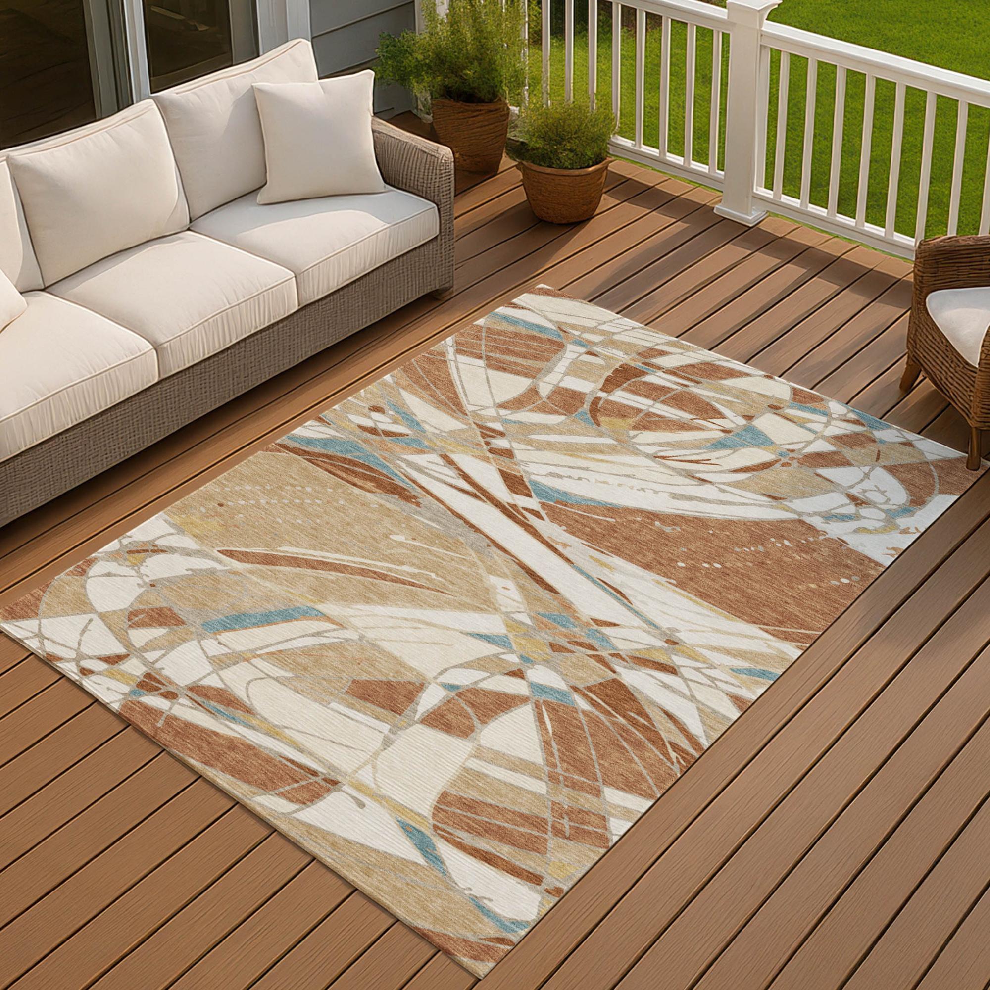 9' X 12' Rust And Orange Abstract Washable Indoor Outdoor Area Rug Homeroots Outdoor