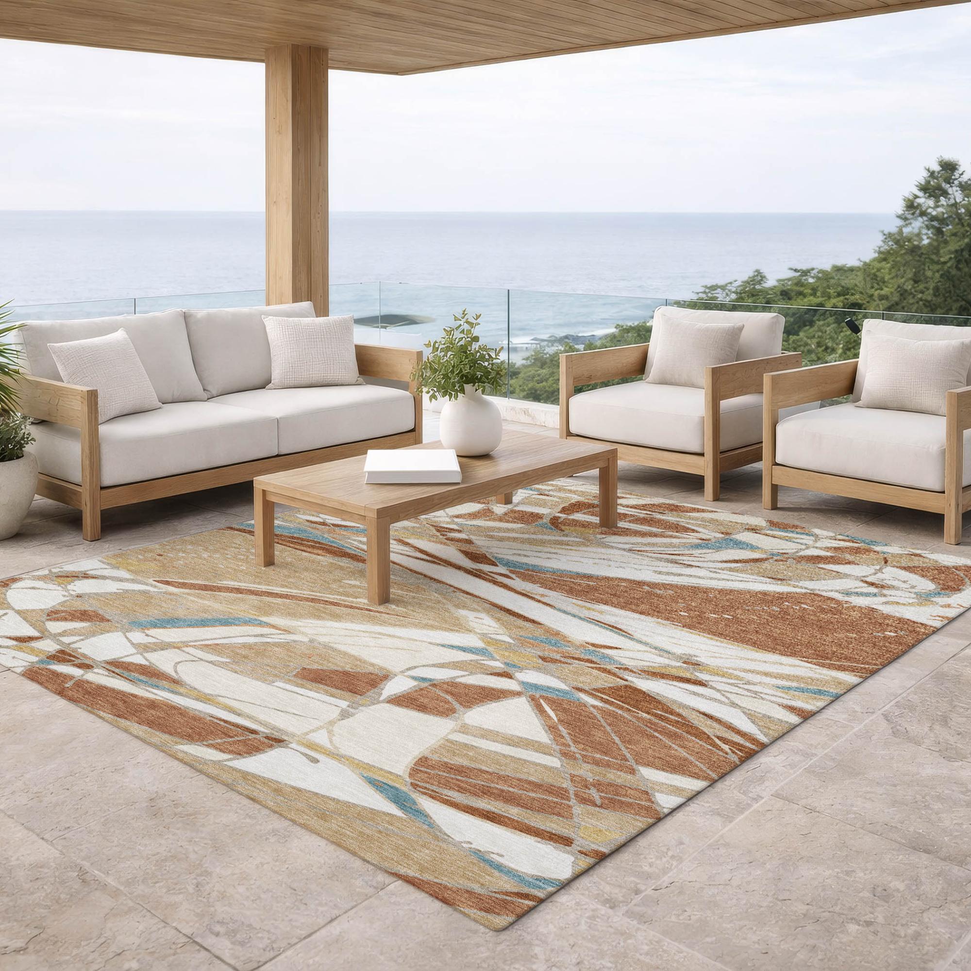 9' X 12' Rust And Orange Abstract Washable Indoor Outdoor Area Rug Homeroots Outdoor