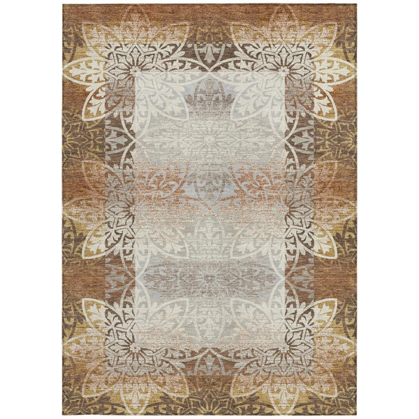 9' X 12' Rust And Orange Oriental Washable Indoor Outdoor Area Rug Homeroots Outdoor