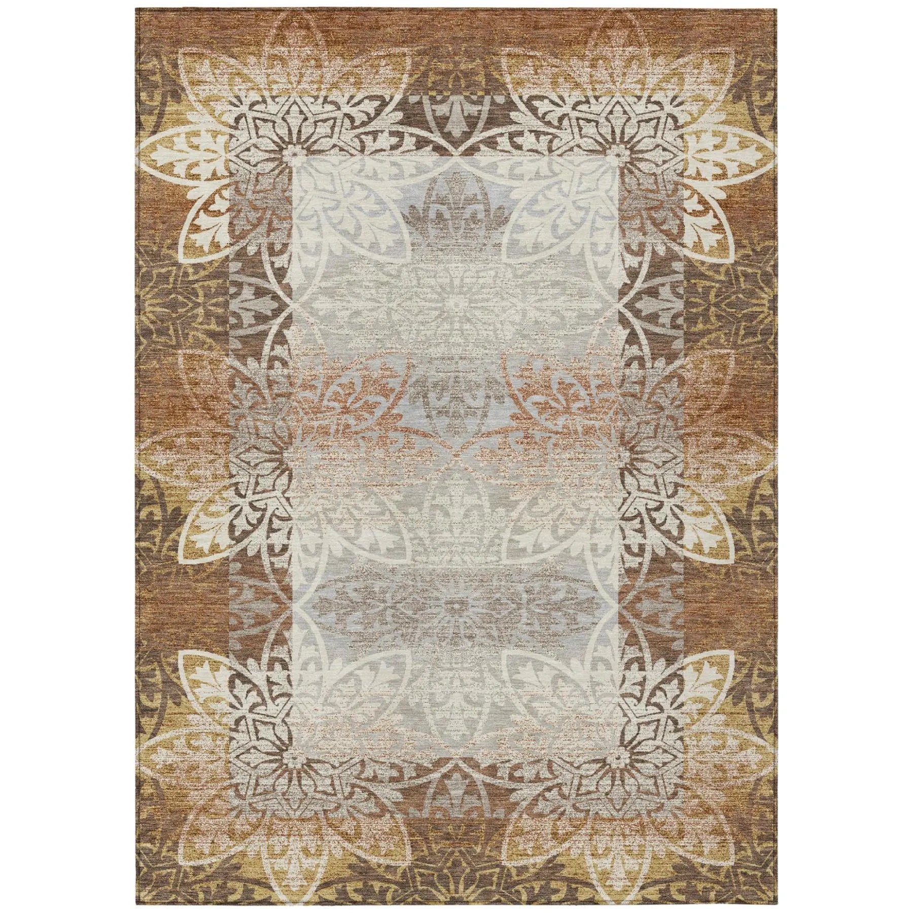 9' X 12' Rust And Orange Oriental Washable Indoor Outdoor Area Rug Homeroots Outdoor